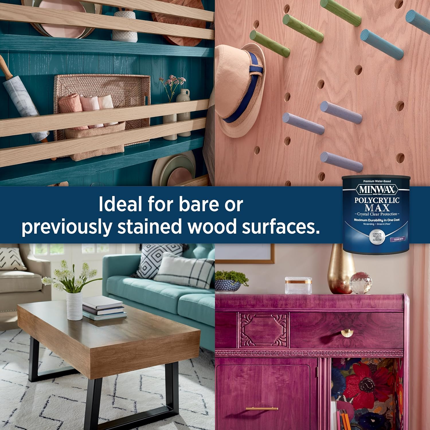 Minwax&reg; Polycrylic&reg; Max, Satin, Clear, 1 Quart image number 1