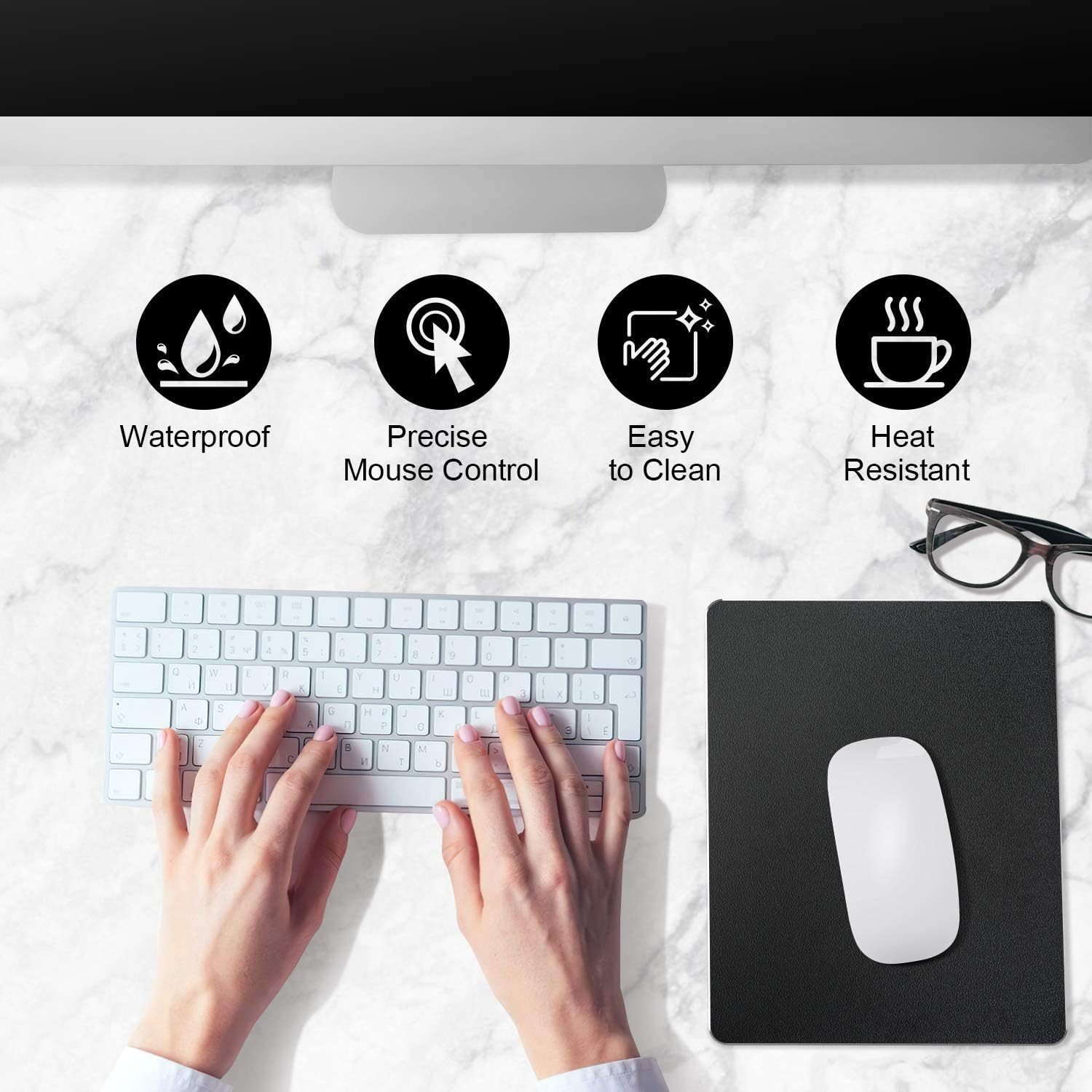 Heatunk 2-Pack Waterproof PVC Leather Mouse Pads - Non-Slip & Thickened for Gaming, Office, and Home-Pink & Grey