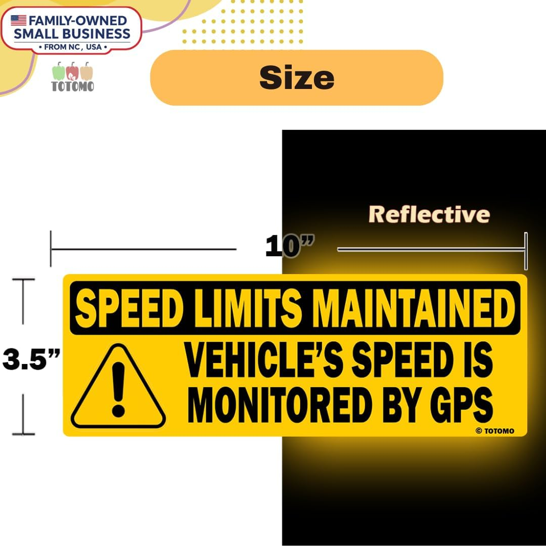 TOTOMO 2Pk Vehicle Speed Is Monitored by GPS Speed Limits Are Maintained Sticker 10"X3.5" Highly Reflective Premium Quality Car Safety Caution Sign #SDM-14