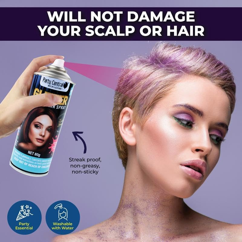 6X Hair Spray Paint GLITTER Non-Toxic Washable Party Fun Fluro Dye Colouring