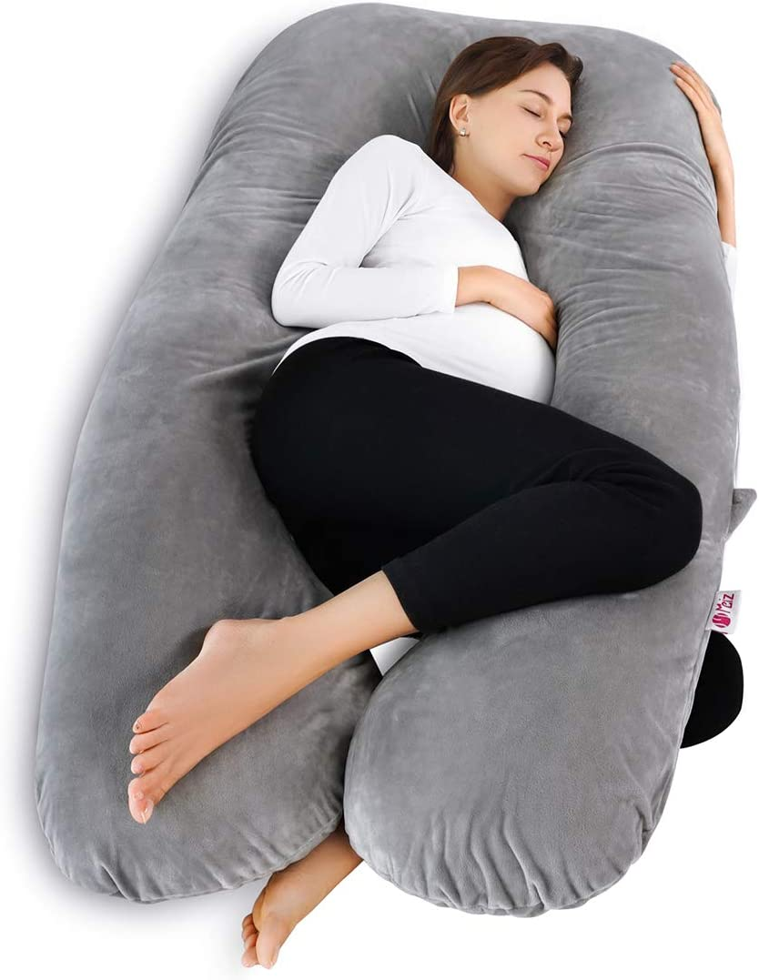 Meiz Pregnancy Pillow, U Shaped Pregnancy Body Pillow with Zipper Removable Cover (Gray- Velvet)