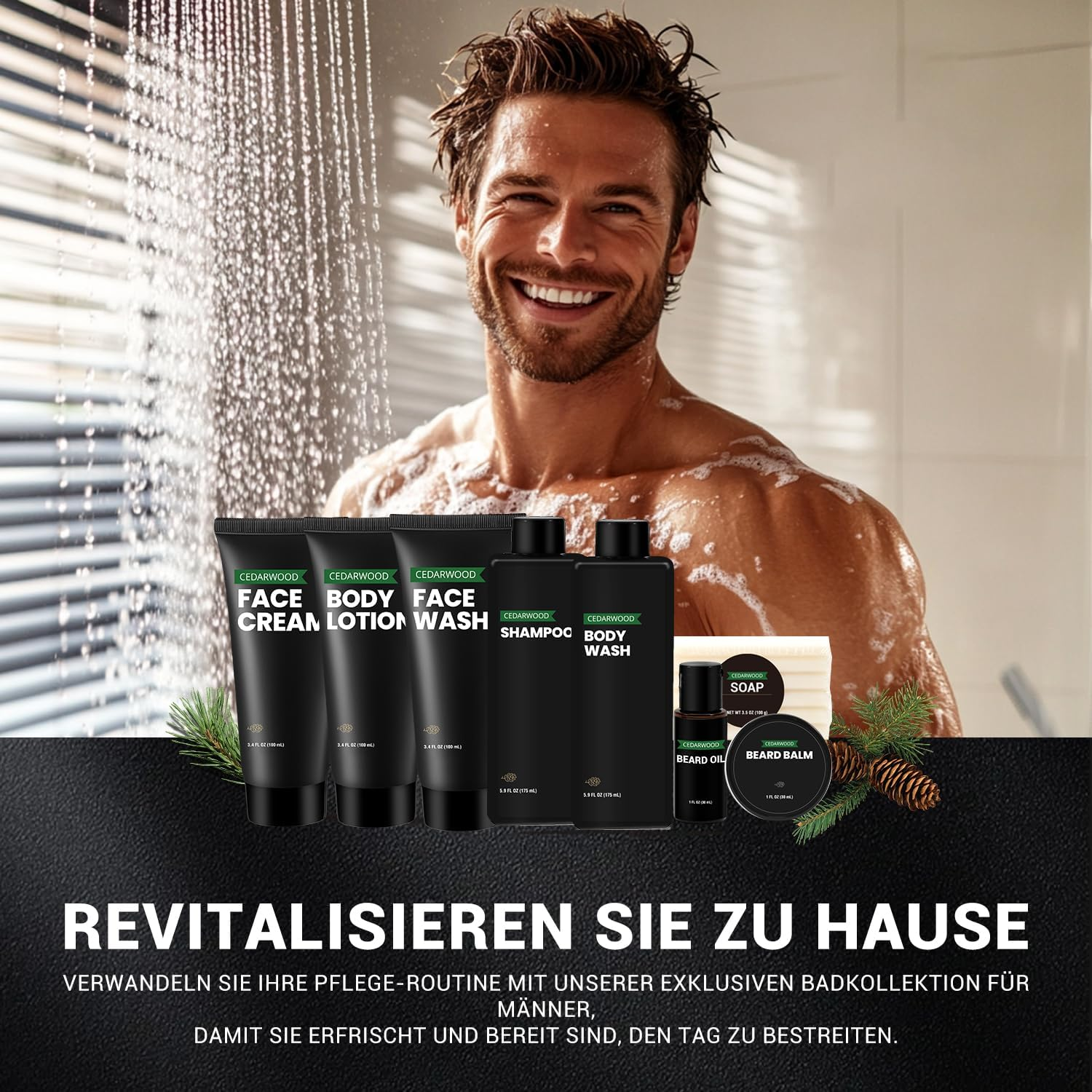 Gift Sets for Men, 10 Pcs Cedarwood Beard Grooming Kit with Bath and Body Wash Gift Set, Body Lotion, Beard Oil, Balm & Business Card Case, Christmas Gifts for Men, Holiday, Birthday, Valentine&rsquo;S Day image number 6