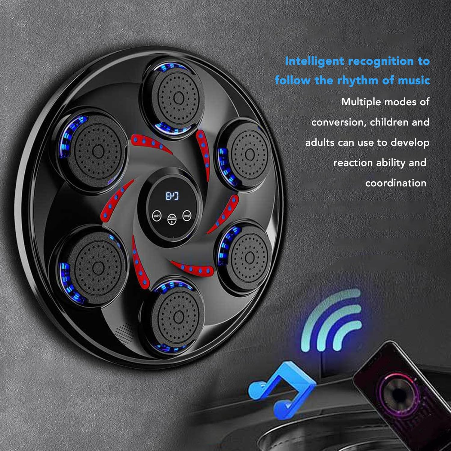 Music Boxing Machine, Wall Mounted Boxing Game with Gloves, Intelligent Punching Target, Adjustable Wall Mounted Boxing Punching Training Target with Gloves image number 6