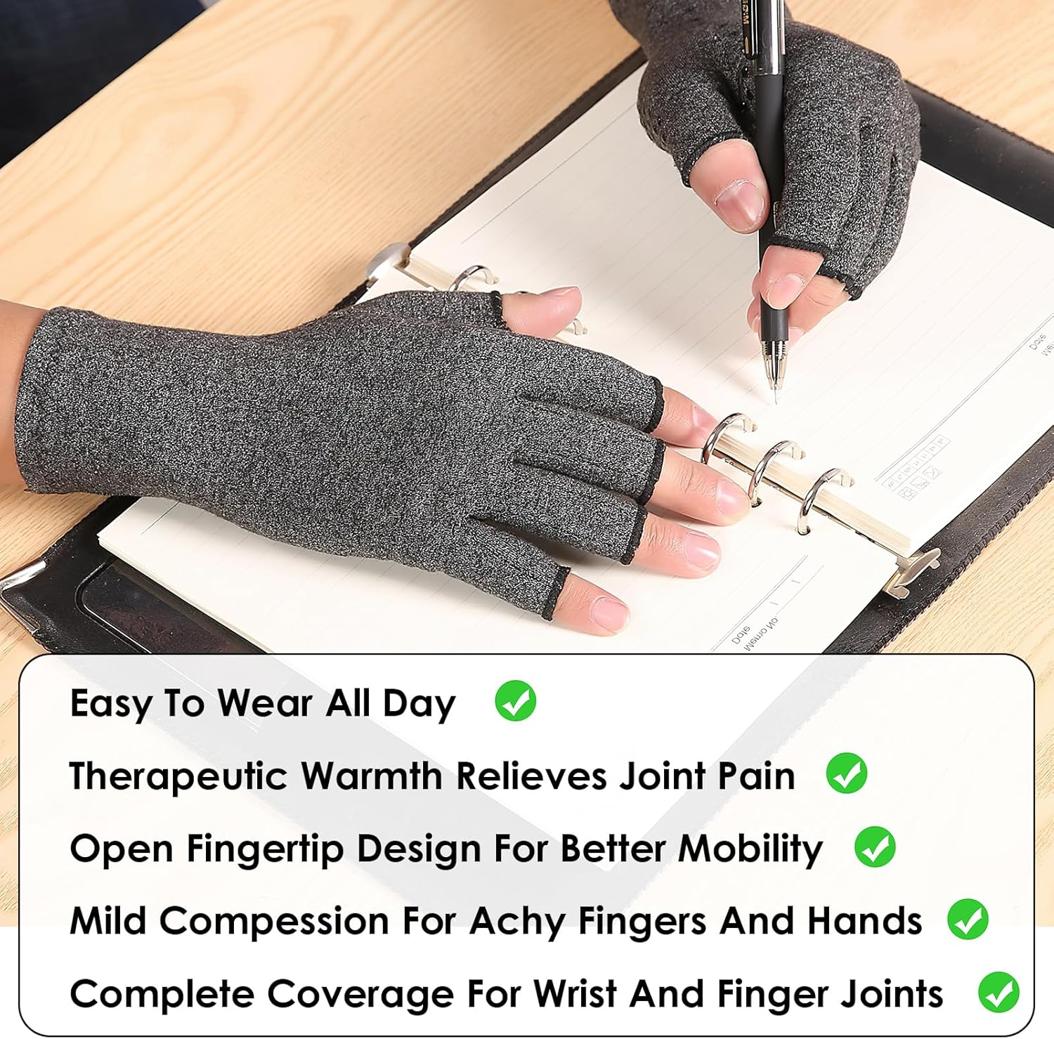 Bushhaven Arthritis Gloves for Women & Men - Fingerless Arthritic Hand Gloves for Carpal Tunnel, Tendonitis & Rheumatoid Relief - Breathable Compression for Typing, Work & Daily Support (Black) image number 2