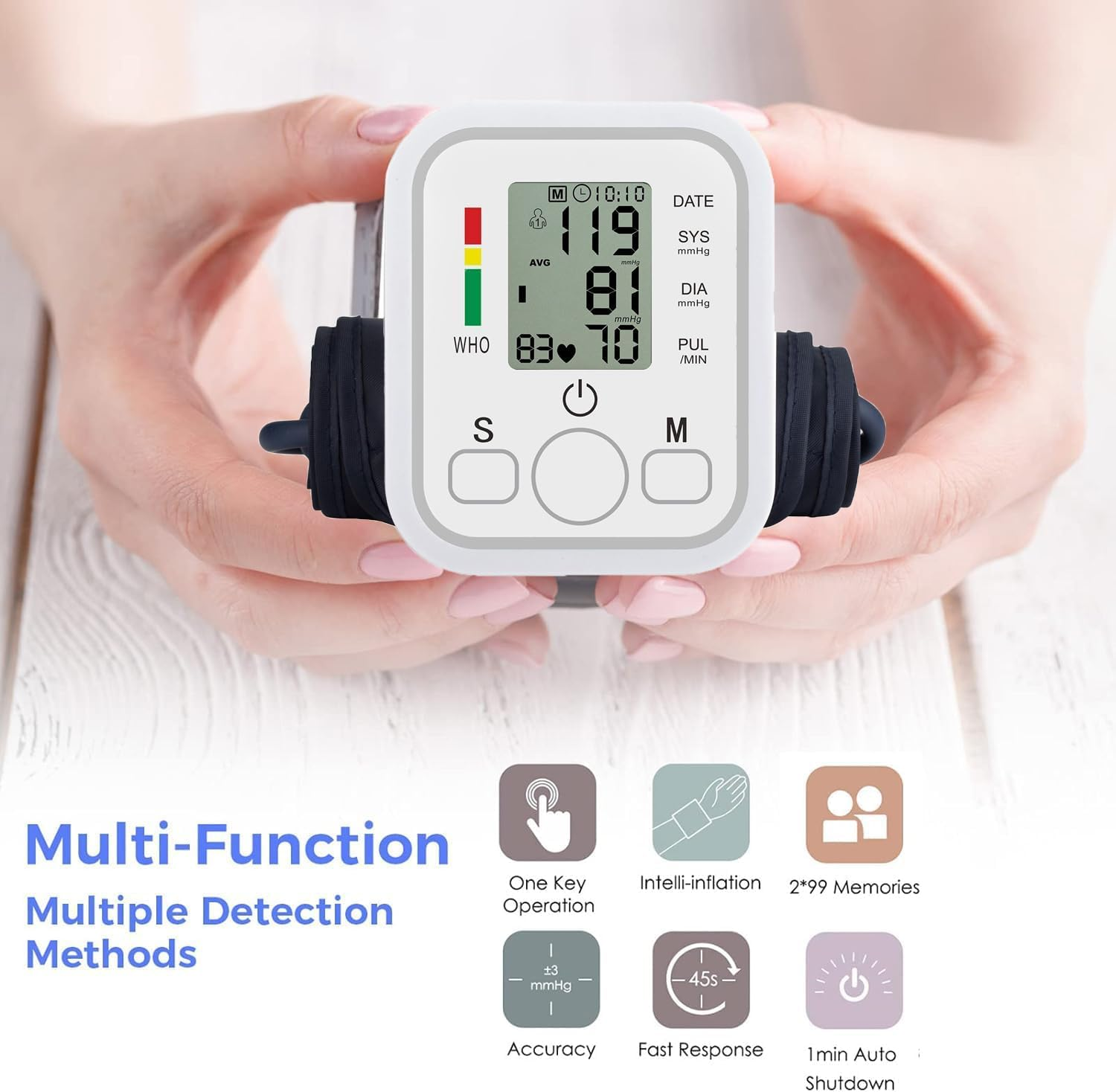 Upper Arm Blood Pressure Monitor &ndash; Portable Digital BP Machine with Irregular Heartbeat Detection, 2 User Mode with 99 Memory, Accurate Automatic Measurements image number 2