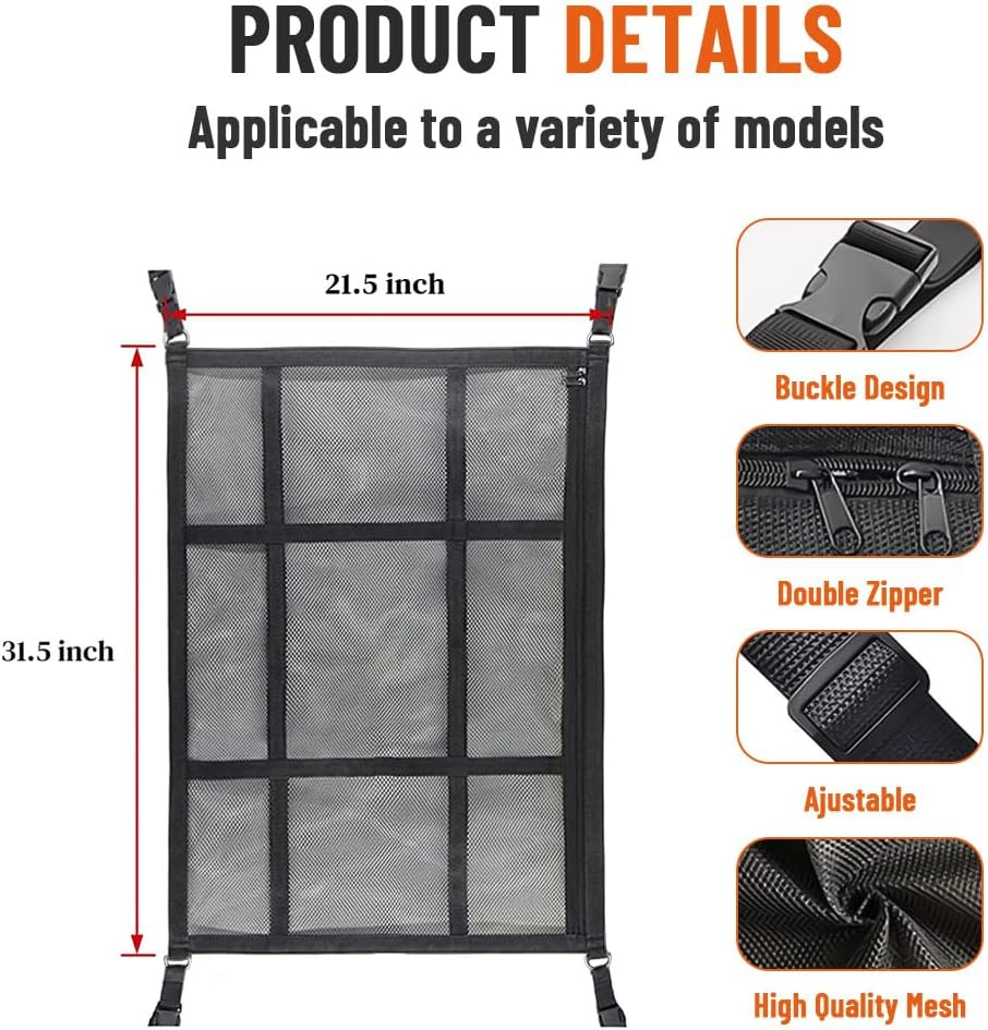SKUNTUGUANG Car Cargo Net for SUV, Car Ceiling Storage Net, Car Roof Ceiling Net, Used to Store Tents, Quilts, Toys and Sundries
