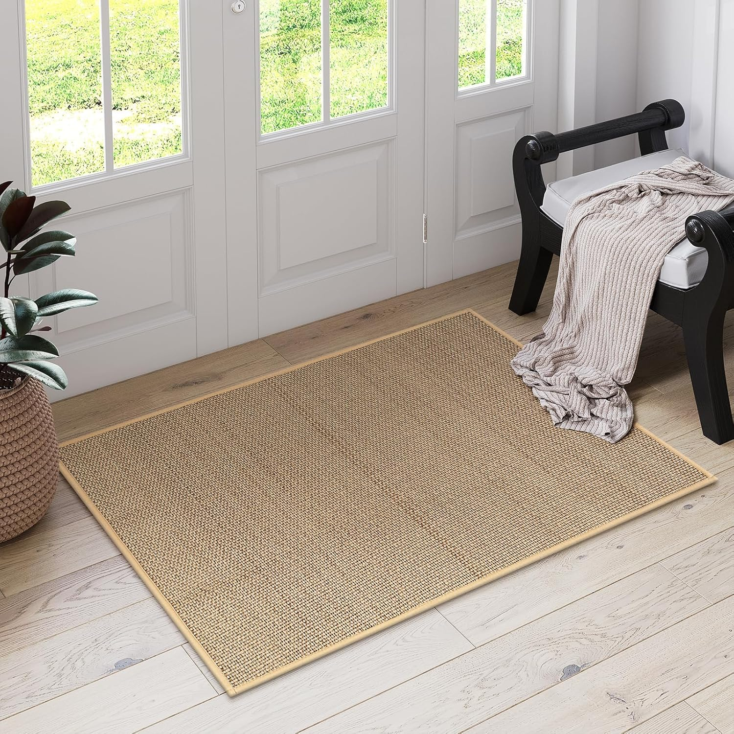 Jute Entryway Mat, Farmhouse Kitchen Entryway Rug, Door Mat, Indoor Entrance Washable Mat, Small Bathroom Rugs, Non Slip Throw Rug Neutral Indoor Floor Carpet for Front Door, Kitchen Sink, 50X80Cm