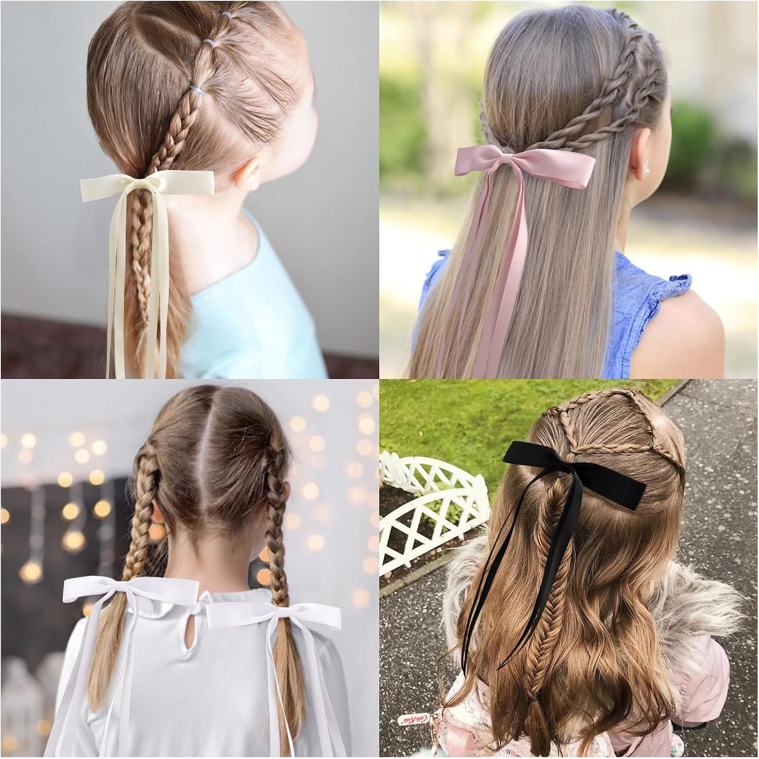 6 Pcs Hair Ribbon Bows with Long Tail Tassel Bowknot Hair Clips with Long Tail Silky Satin Metal Clips Ponytail Hairstyle Accessories for Women Girls Toddlers Teens Kids