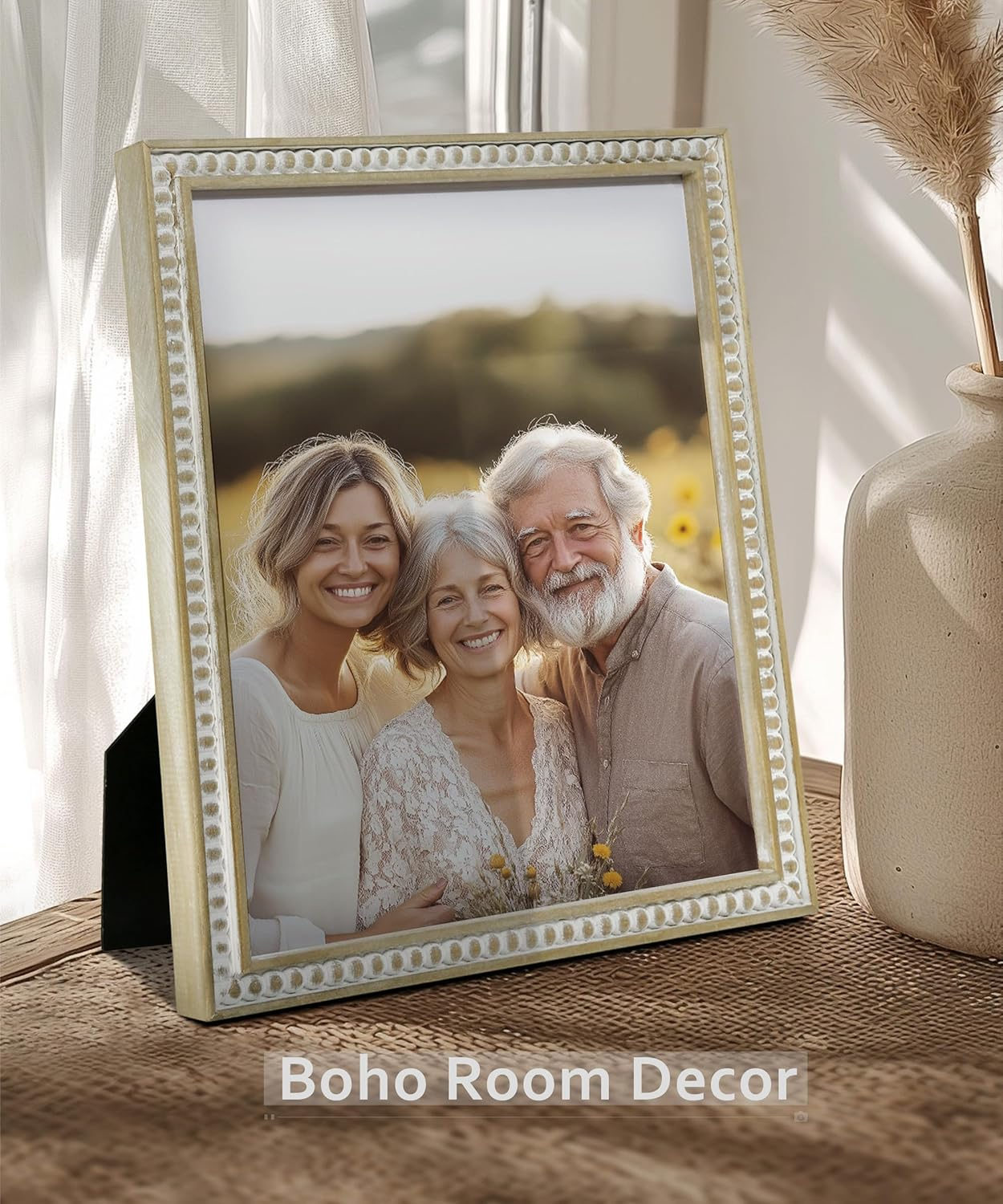 8X10 Picture Frame, Natural Pine Wood Wall Mount Photo Frame Boho Distressed White Vintage Rustic Tabletop Display Home Decor for Bedroom Living Room Hallway Entryway image number 4