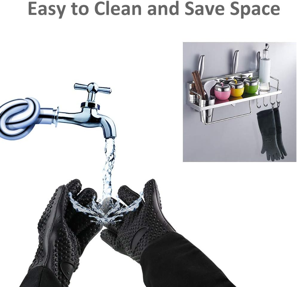 Extra Long Professional Silicone Oven Mitt， Heat Resistant Cooking Glove with Internal Cotton for Kitchen,Bbq,Baking,Grill - Black image number 1