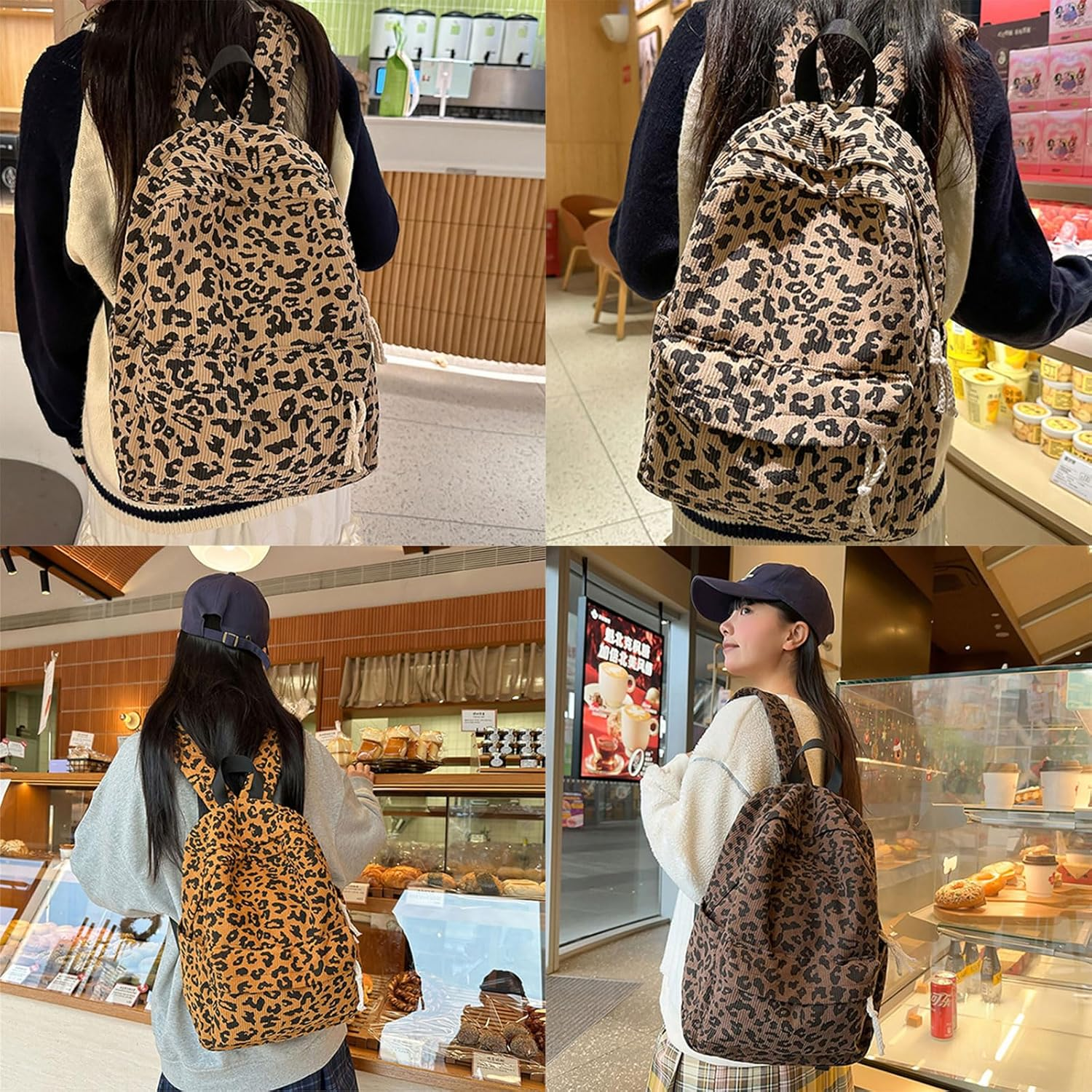 Oxtxuzdm Large Capacity Backpack Leopards Print Laptop Daypacks Student School Bag Autumn Winter Travel Student School Bag Travel Rucksacks Laptop Daypacks Large Capacity Backpack image number 1