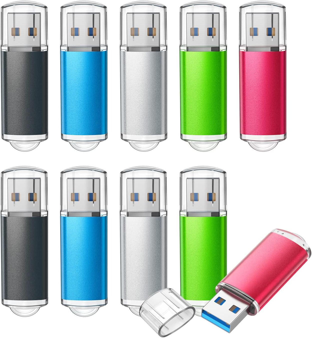 TOPESEL 5 Pack 32GB USB 2.0 Flash Drive Memory Stick Thumb Drives (5 Mixed Colors: Black Blue Green Red Silver)