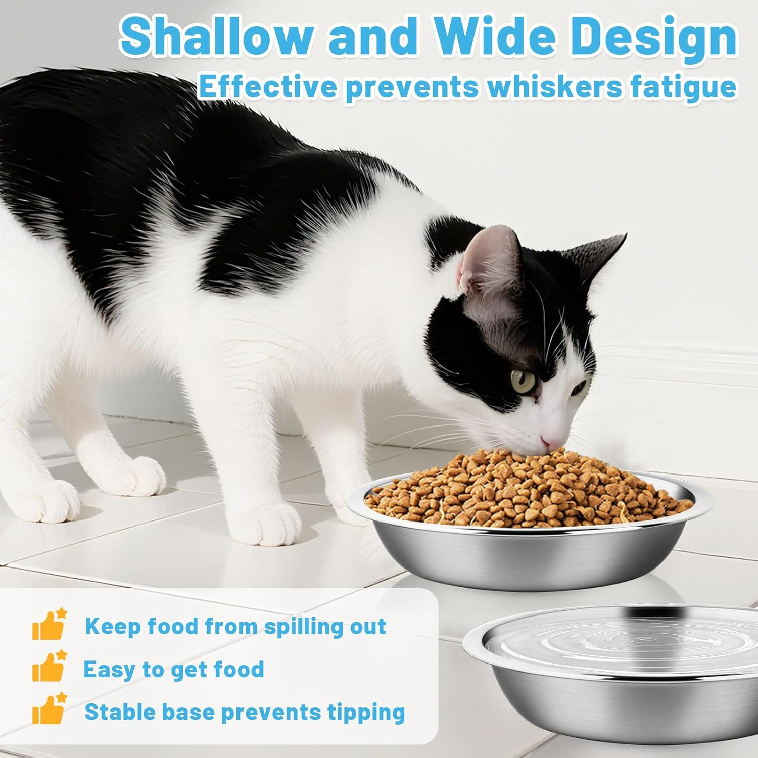 Elzle Stainless Steel Cat Bowls, 3 Pieces Metal Cat Bowl, Cat Bowl 5.5 Inch, Dishwasher Safe, Suitable for Cats, Small Animals with Short Nose image number 3