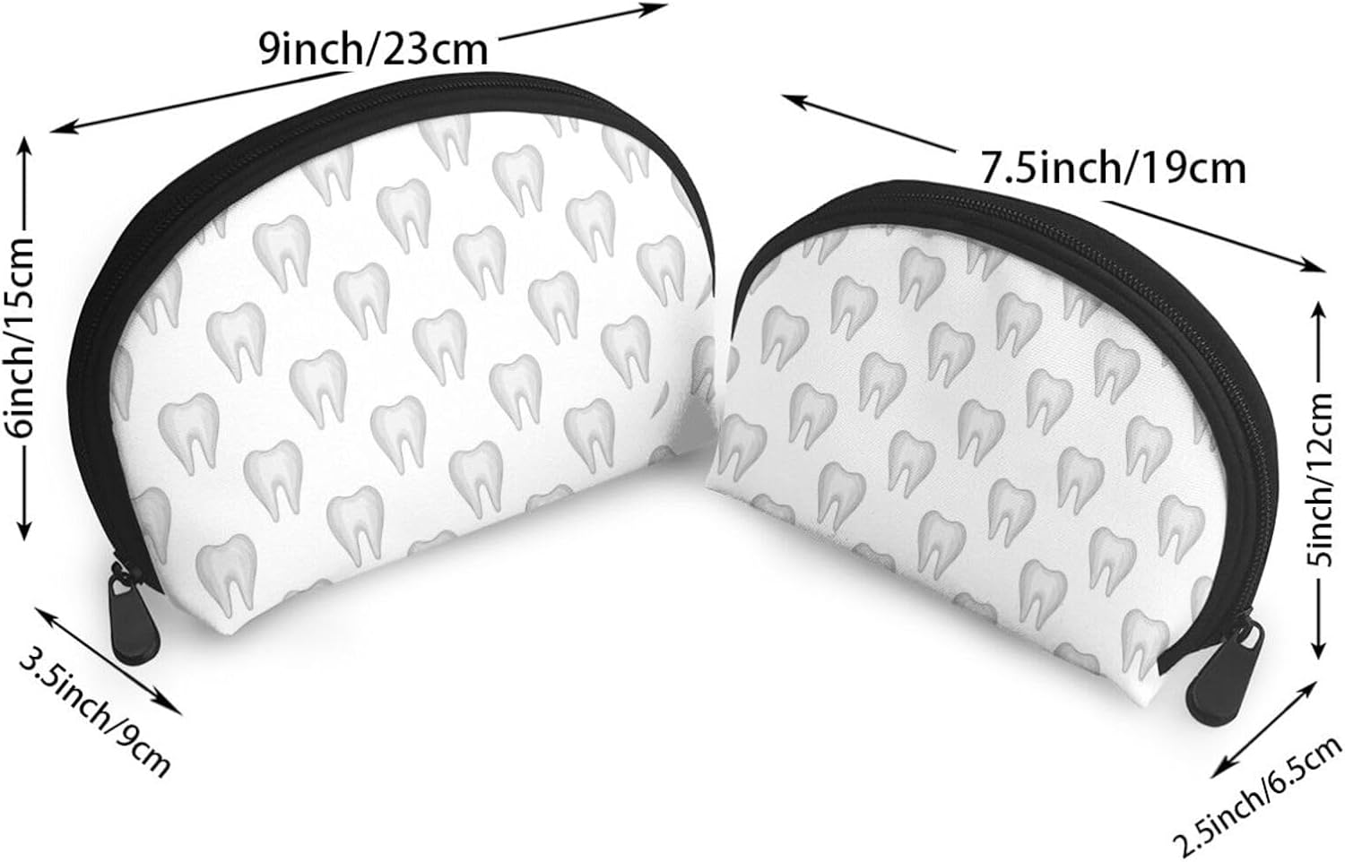 Cozimangoe Coin Pouch Makeup Bags Set, 2 Piece Shell Shape Cosmetic Bag with Pockets for Daily Travel Handbag Lipstick Keys Toiletry, Personalized Teeth image number 1