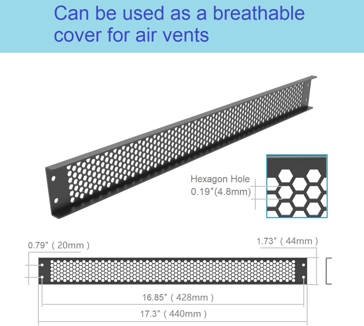 JINGCHENGMEI 1U Perforated Rack Mount Blank Panel - Steel 1U Spacer Panel for 19-Inch Network Cabinet or Server Rack Black, JCM-19NA image number 3