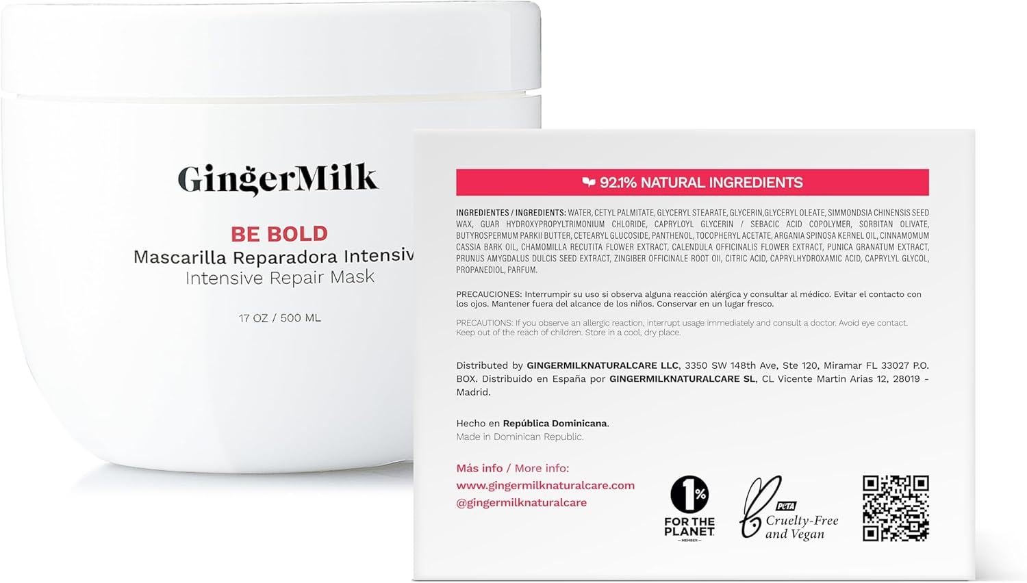 Ginger Milk Natural Care Intensive Repair Hair Mask for Dry/Damaged Hair Due to Coloring, Chemical Processes, Hot Styling Tools and Dryers | BE BOLD image number 6
