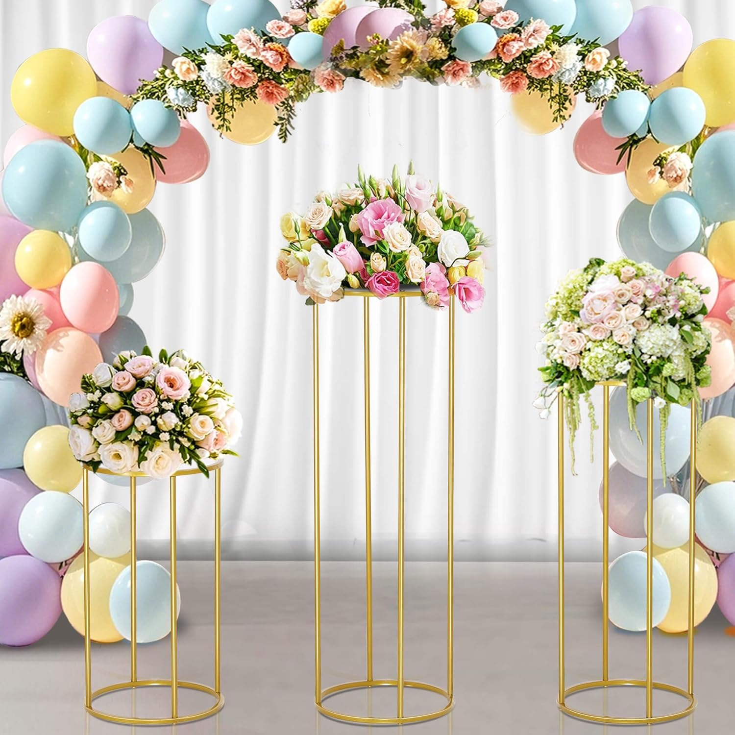 Quintin Cylinder Stands for Party, 3Pcs Gold and Metal Cake Stand, round Cylinder Columns Tables, Cake Table Stand, Cylinder and Square Pedestal for Display Parties Wedding Birthday Decoration (Cylinder02) image number 2
