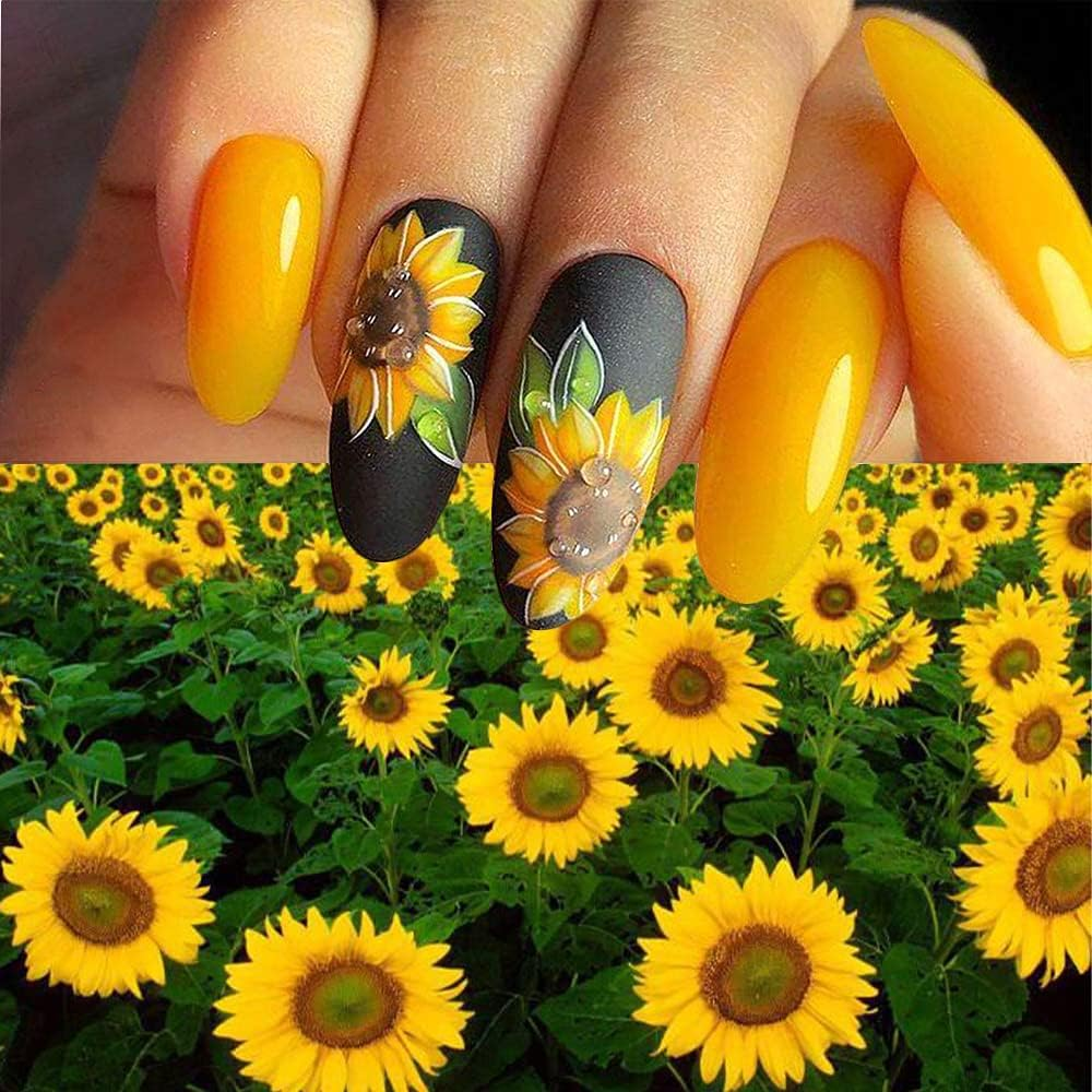CHANGAR Sunflower Nail Stickers Floria Flower Bee Water Transfer Nail Decals Spring Summer Series Nail Decorations 12 Sheets Nail Tips DIY Toenails Nail Art Decorations Accessories image number 5