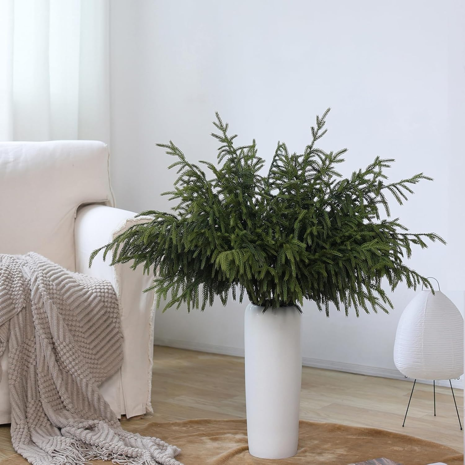 YXZZWL 8 Pcs Christmas Norfolk Pine Branches, 36 Inch Real Touch Artificial Norfolk Pine Branch Faux Cedar Pine Stem Fake Greenery Pine Picks for Vase DIY Garland Wreath Home Garden Decoration image number 2