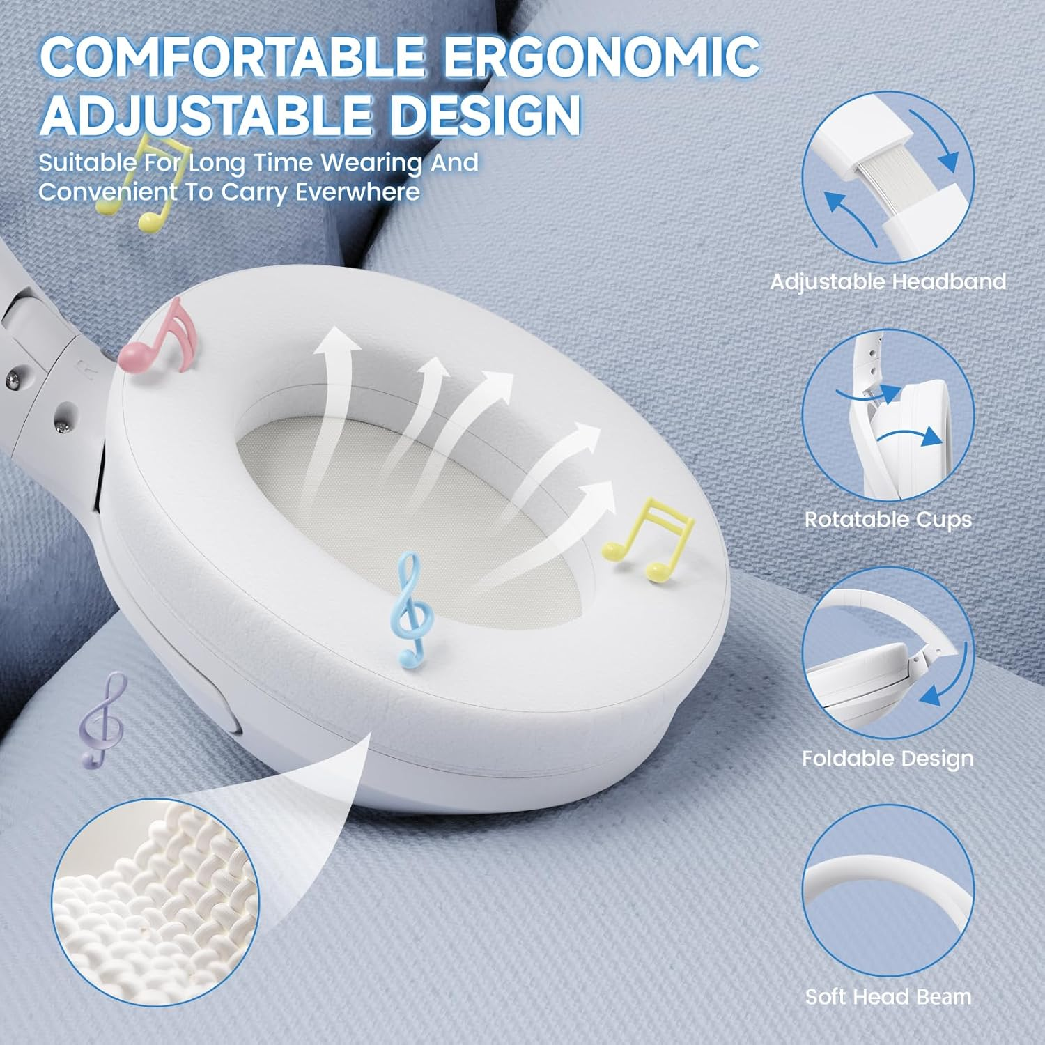 X Attack Shark G300 Wireless Active Noise Cancelling Headset, Bluetooth 5.3 Deep Bass HD Stereo Sound over Ear, 20H Playtime, Built-In Mic Lightweight Design 3.5Mm Gaming Headset(White) image number 2