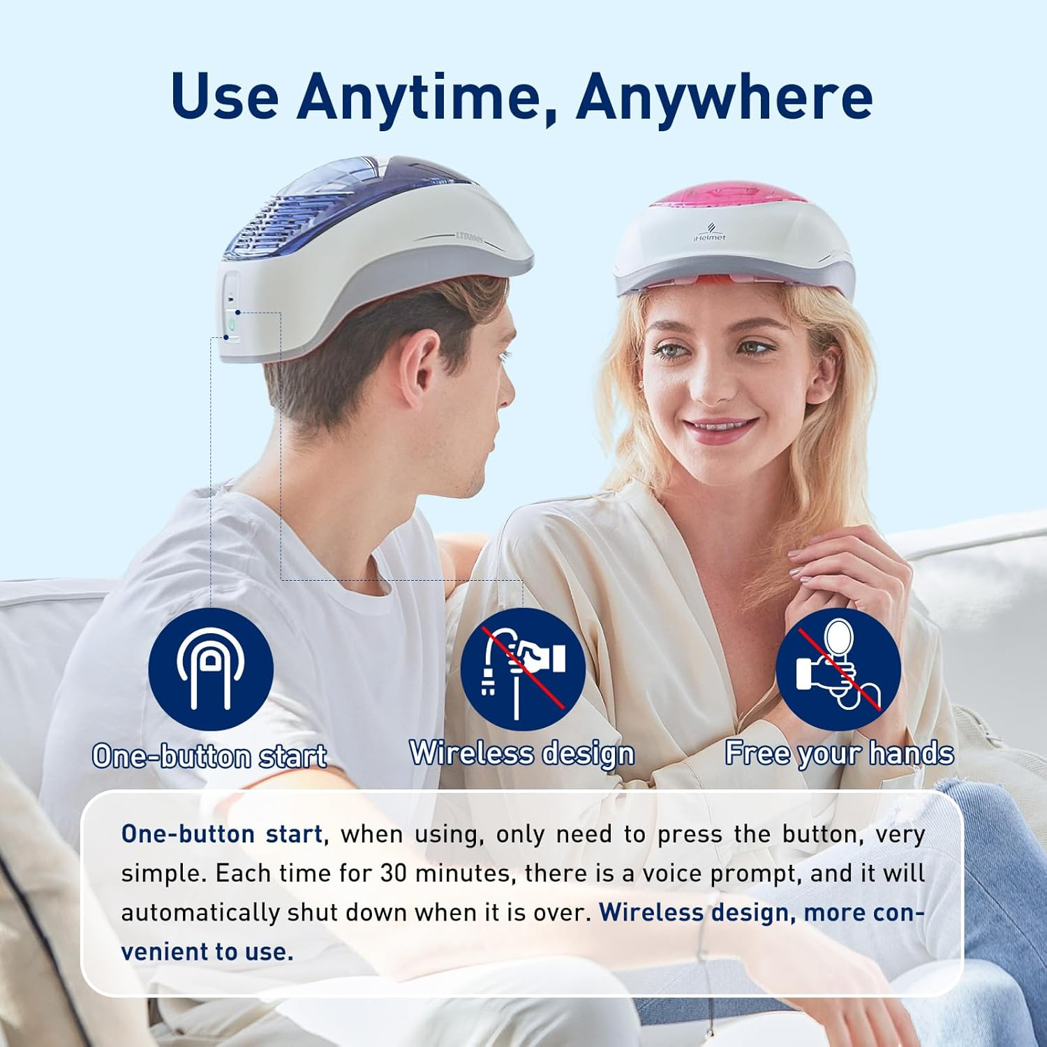 Laser Hair Growth System (FDA Cleared), Hair Regrowth Helmet & Laser Cap, Hair Loss Treatment for Men and Women, Low Level Laser Therapy for Hair Growth, Anti-Thining Treatment，36 Blue image number 4