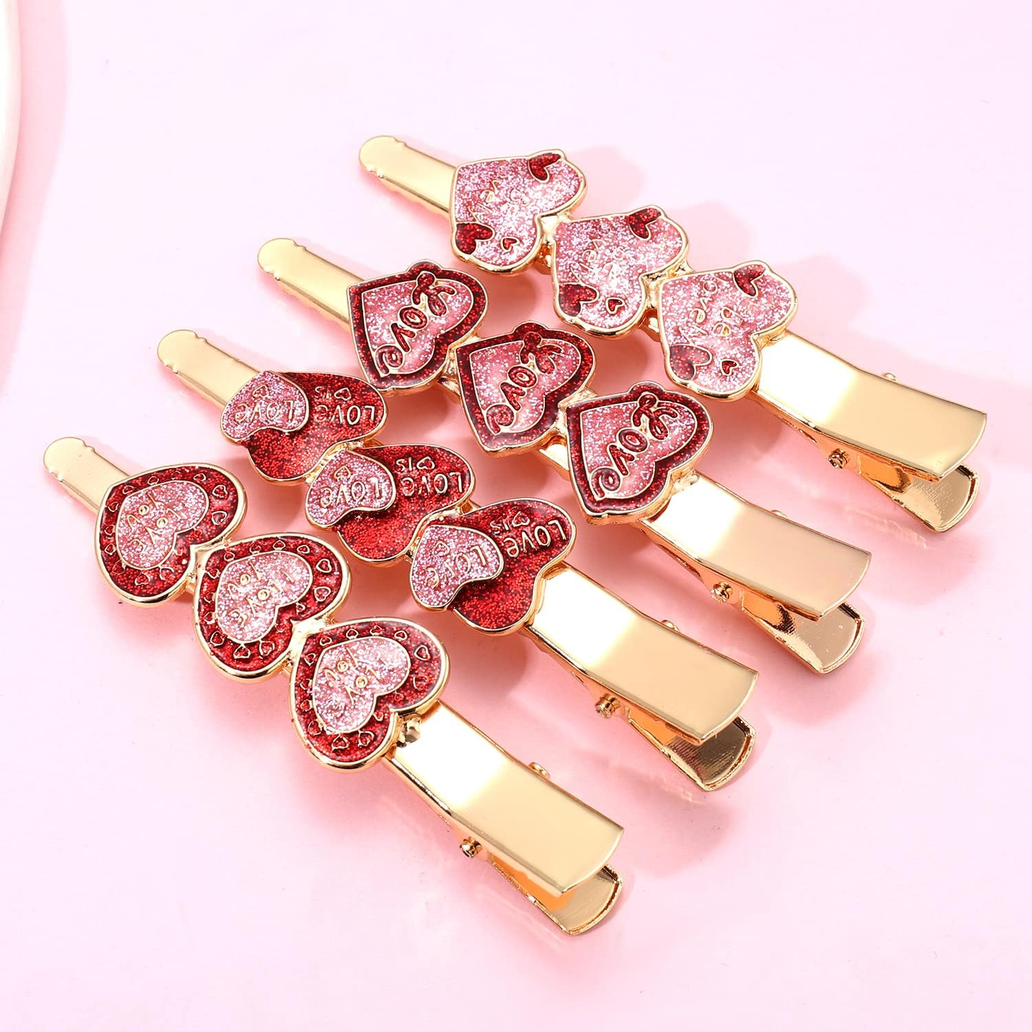 PHALIN 4PCS Valentine&rsquo;S Day Hair Clips Rhinestone Heart Hairpins for Women Sweet Love Alligator Clips Barrettes Sparkling Styling Hair Accessory (4PCS D) image number 2