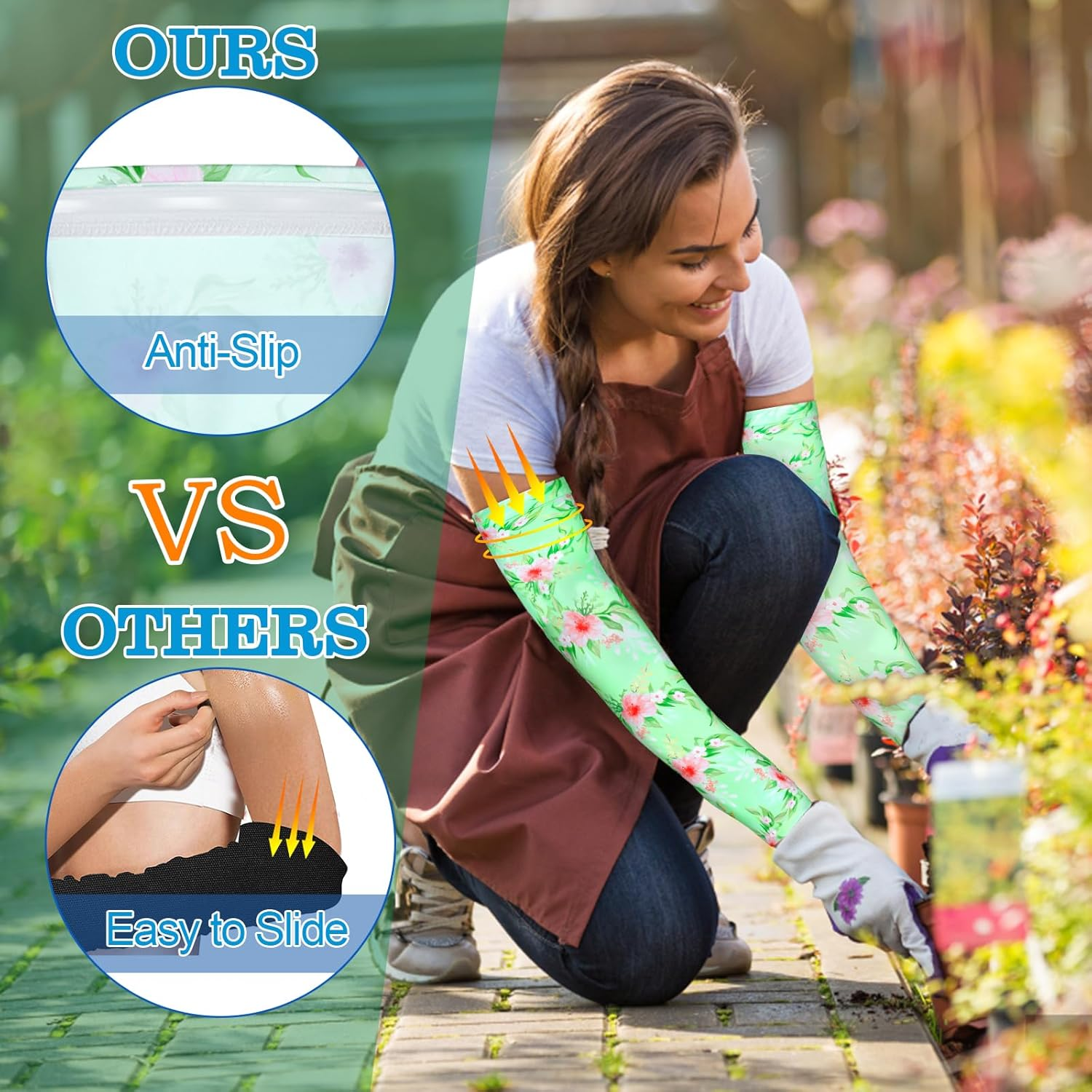 4 Pairs Gardening Sleeves Anti-Slip Arm Protection with Thumb Hole Sun Sleeve Cooling Arm Sleeves for Women Men Outdoor