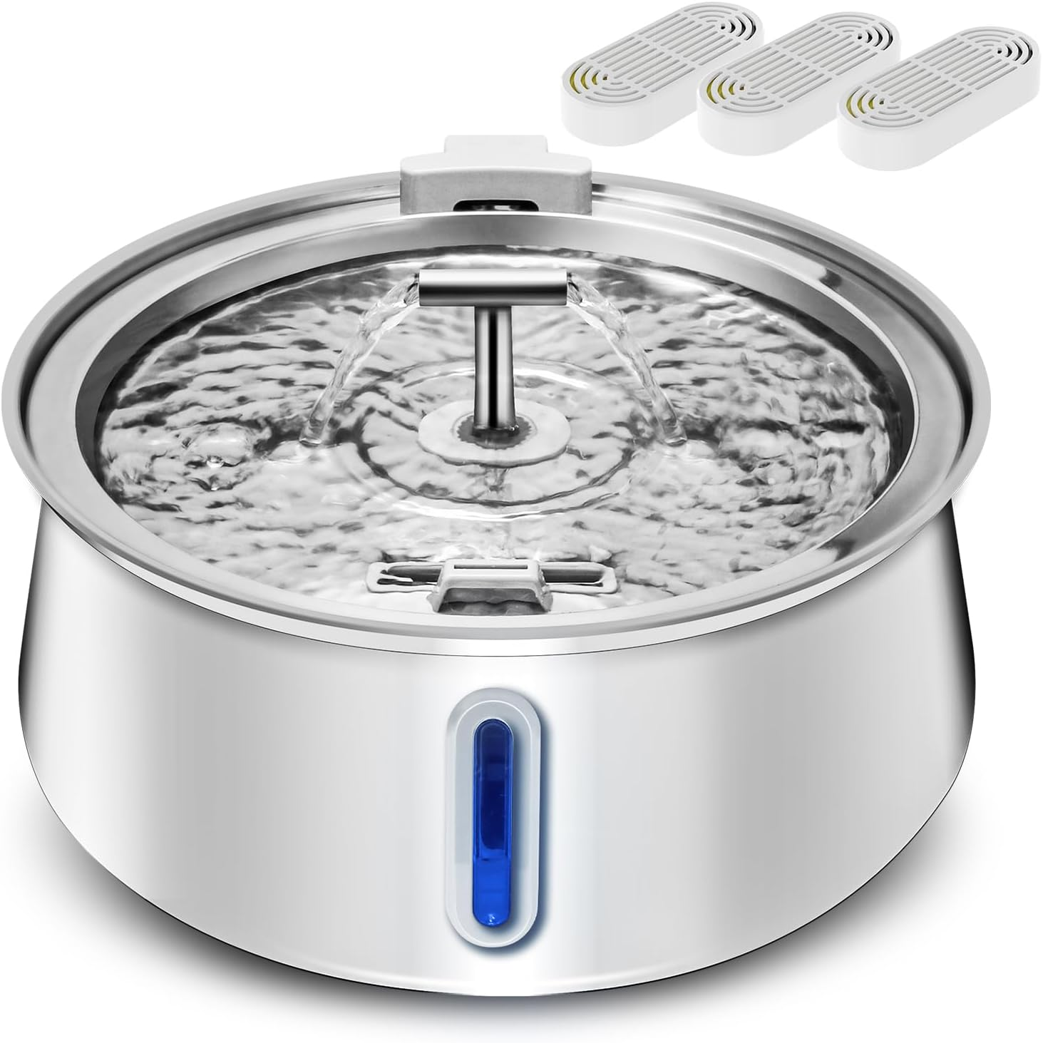 Vekonn Cat Water Fountain Stainless Steel, 1.05Gal/135Oz Pet Water Fountain with Water Level Indicator and 2-Way Spout, Cat Fountain with Quiet Pump and 3 Filters Ideal for Cats and Dogs image number 1