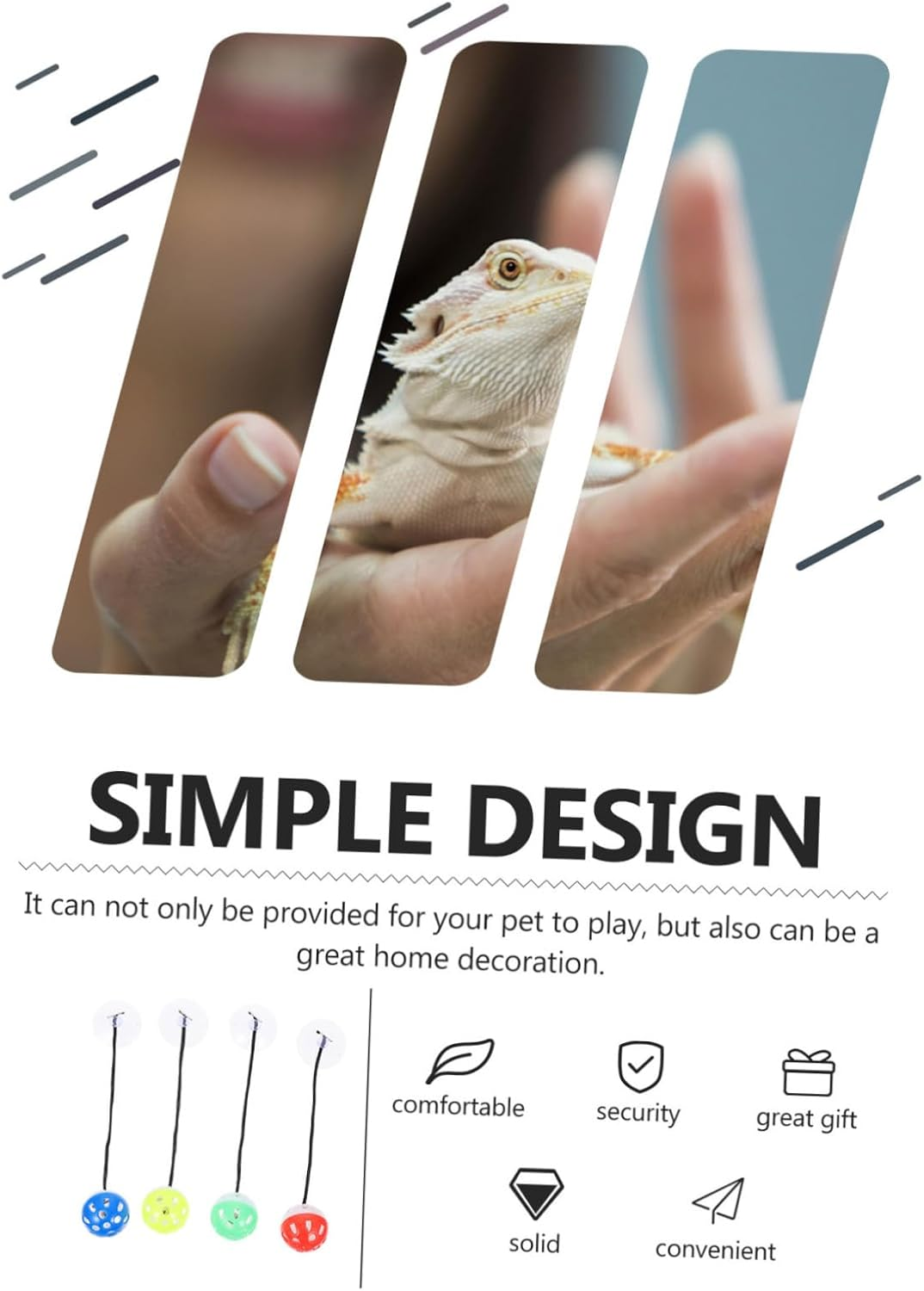 JOINPAYA 4Pcs Bell Balls Suction Cup and Rope for Household Reptile Toys Interactive Lizard Toy for Learning and Portable Pet Use image number 1