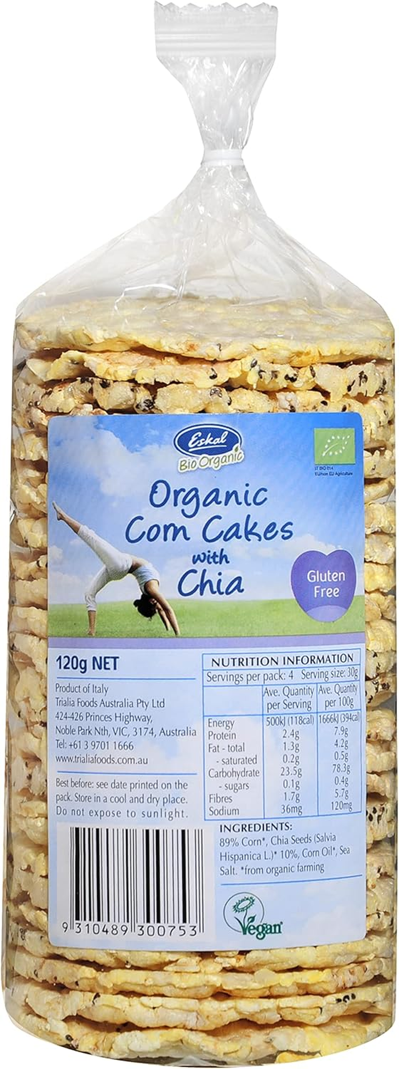 Eskal Bio Organics Gluten Free Chia Corn Cakes 120 G