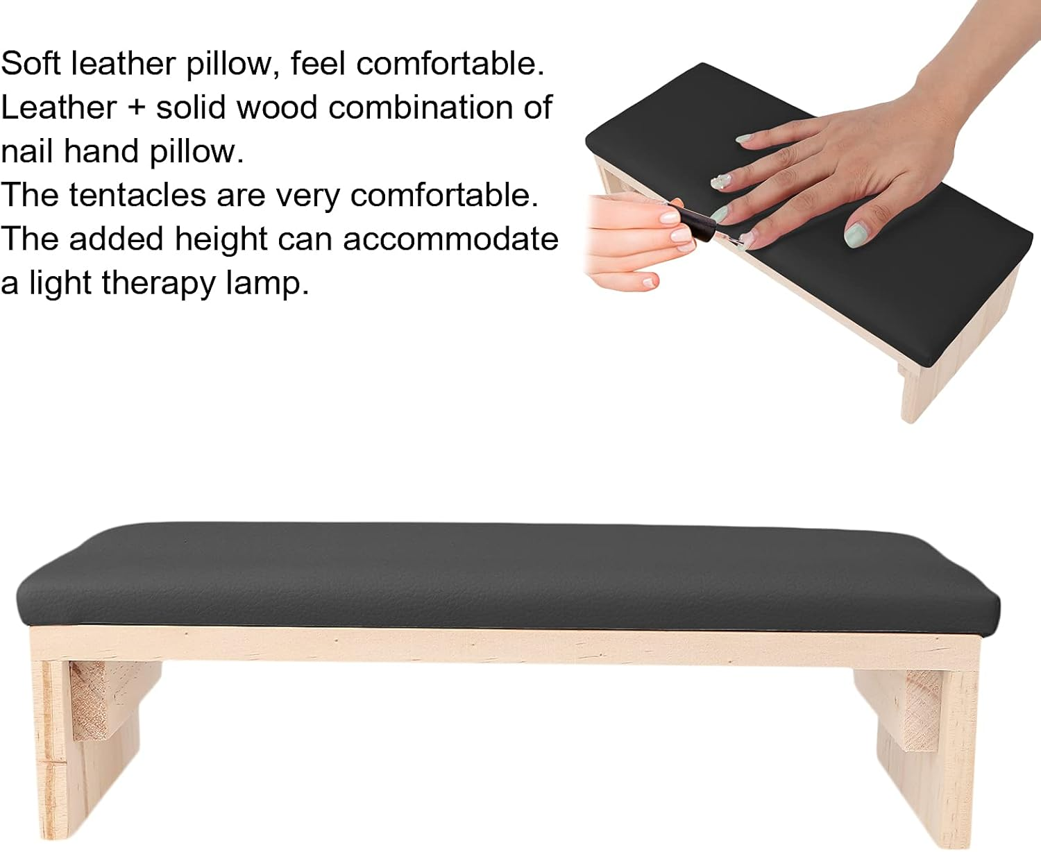 Nail Arm Rest, PU Leather Nail Hand Rest, Professional Microfiber Leather Nail Hand Rest Stand Arm Rest, with Soft High Density Sponge Solid Log Table for Nail Technician Use Must (Black)