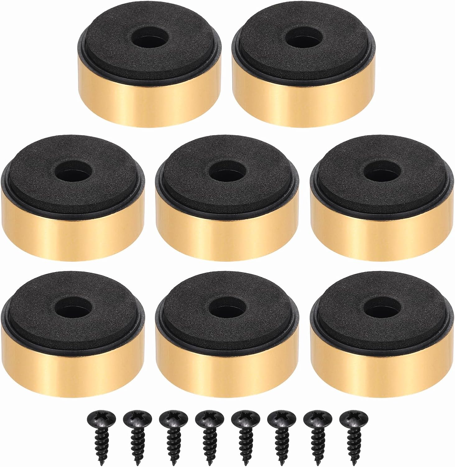 Sourcing Map 8 Pcs Speaker Isolation Feet,30Mmx7Mm Plastic Foam Shock Absorption Base Pad anti Vibration Amplifier Stand Feet Mat for Audio CD Hifi Home Theater Sound System, Gold