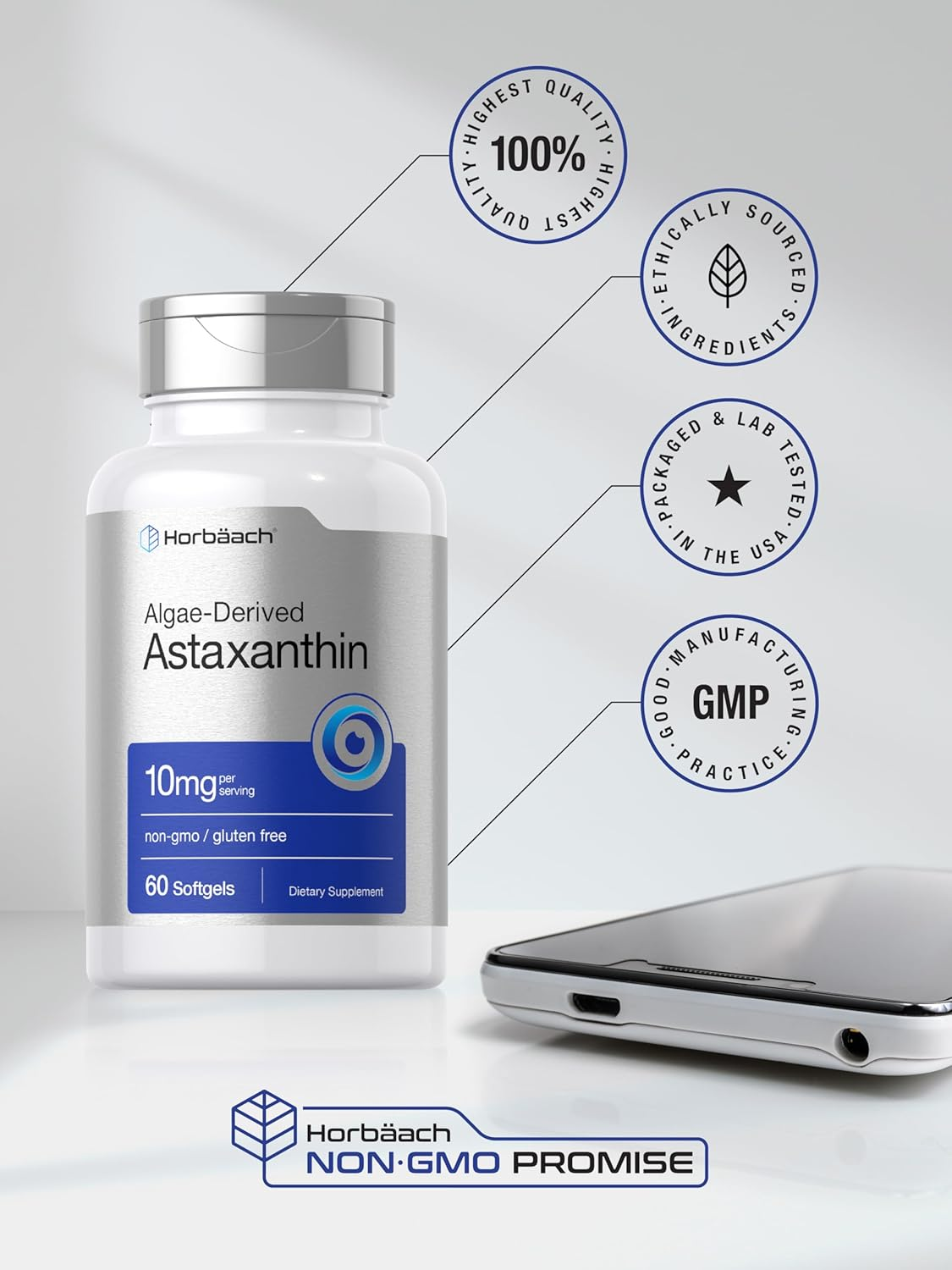 Astaxanthin 10Mg | 60 Softgels | Non-Gmo, Gluten Free Supplement | by Horbaach image number 2