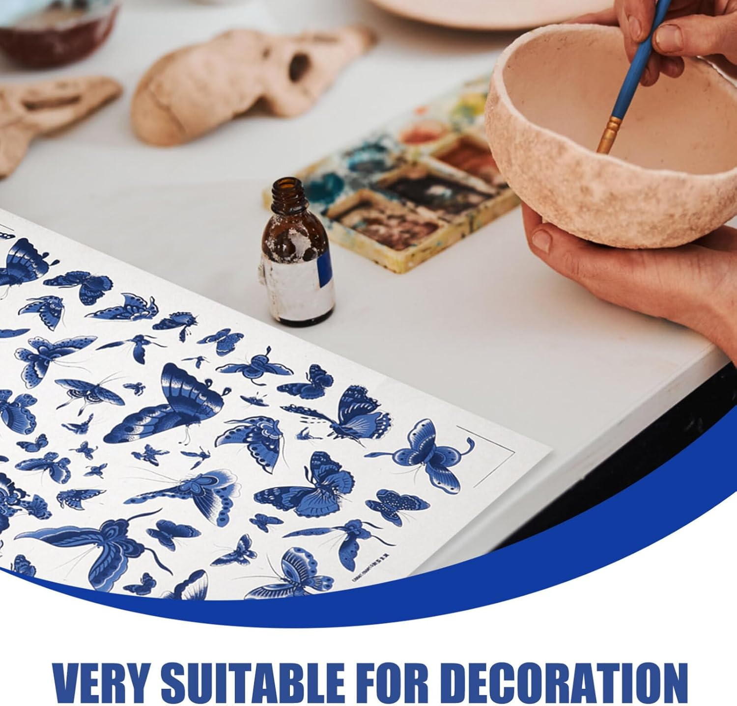 TEHAUX 2 Sheets Ceramic Decals, Pottery Underglaze Transfer Paper, Traditional Zodiac Plum Blossom Design, High Temperature Fired, Blue and White, 20.47 X 14.57 Inches, for Pottery and Ceramic Decor image number 2