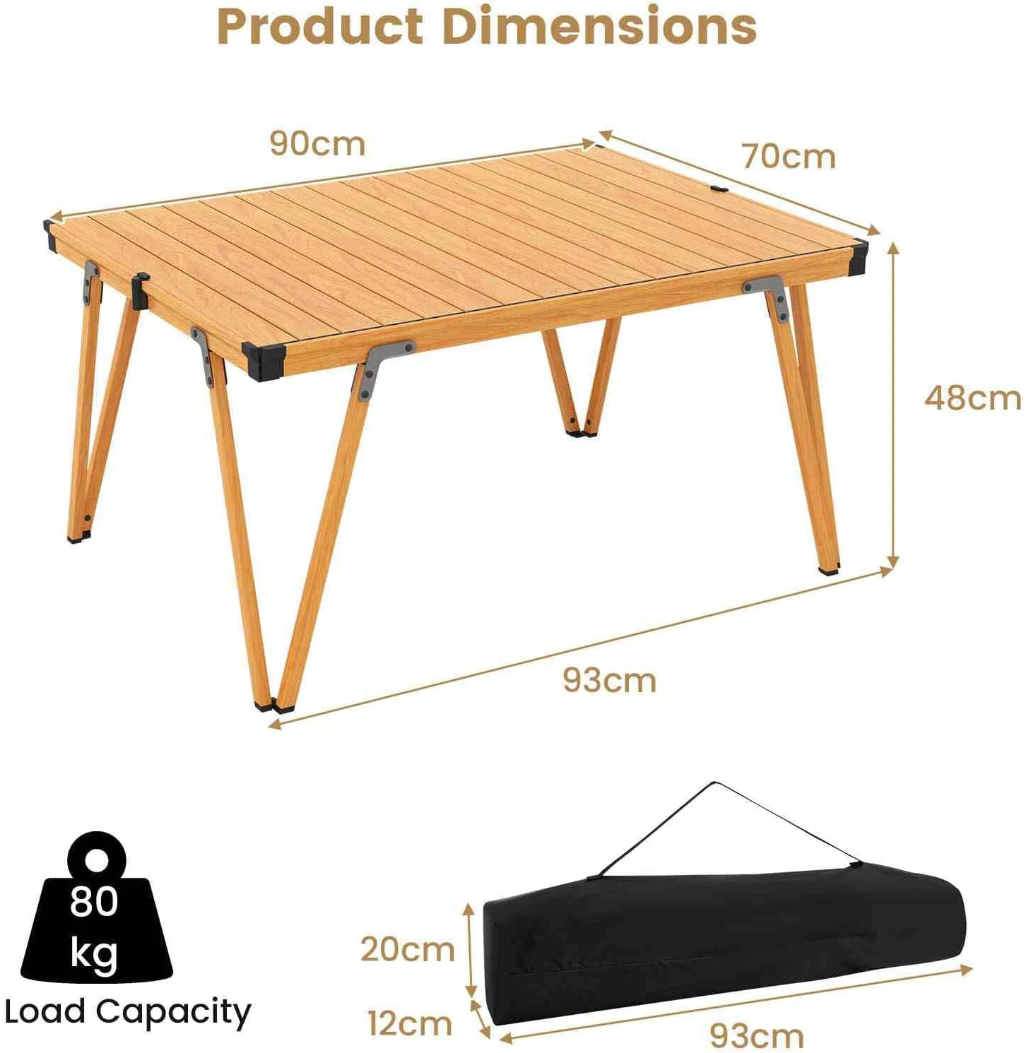 Costway Folding Camping Table, Picnic Table W/Storage Bag and Waterproof Desktop, Light Weight Roll-Up Desk with Aluminum Structure, Available for Both Outdoor & Indoor, 80Kg Load Capacity (Brown) image number 3