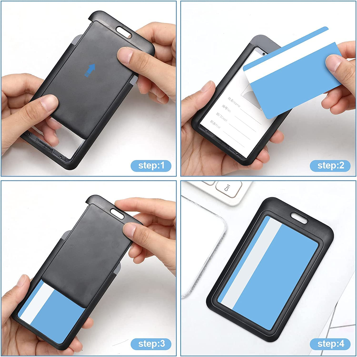 Plastic Vertical ID Badge Holder - Double Sided Hard Rigid Card Case with Slide Open Design - 10Pcs Name Tag Bus Card Holders