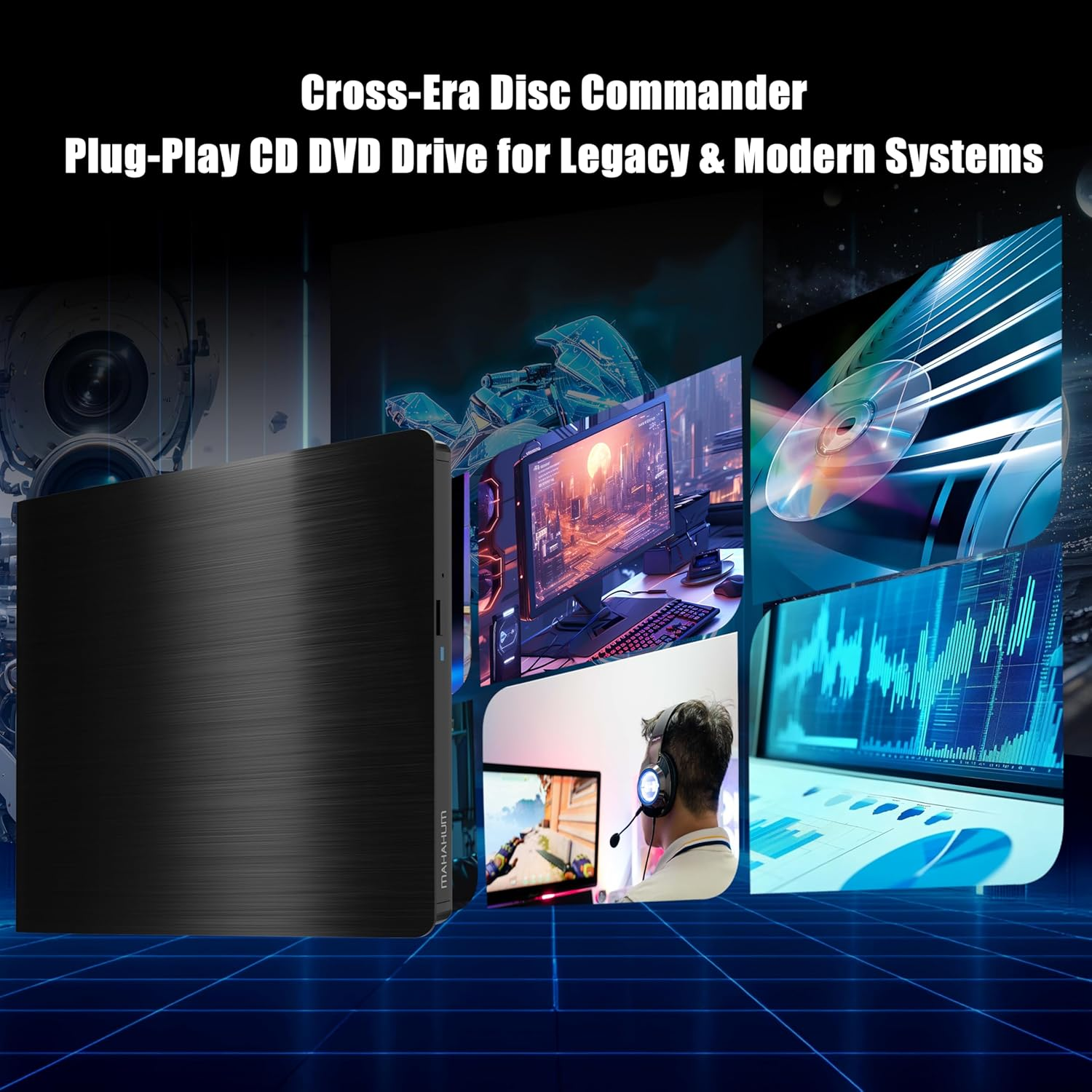 MAHAHUM External CD/DVD Drive for Laptop USB 3.0 & USB C CD Player Portable Ultra-Slim External DVD Drive Compatible with Laptop Desktop PC Mac OS Mac Macbook Pro/Air Windows 11/10/8/7 Linux（Black） image number 3