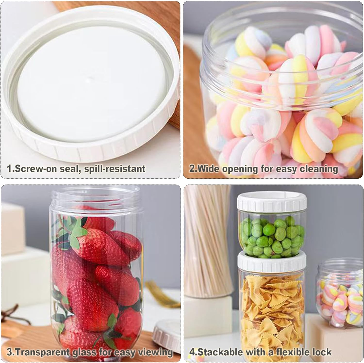 3-Piece Cute Glass Jars with Screw Airtight Lids, Wide Mouth Bottle Storage for Food Candy Grain Kitchen, Cat Claws Overnight Oats Containers Small Stackable Canning image number 3