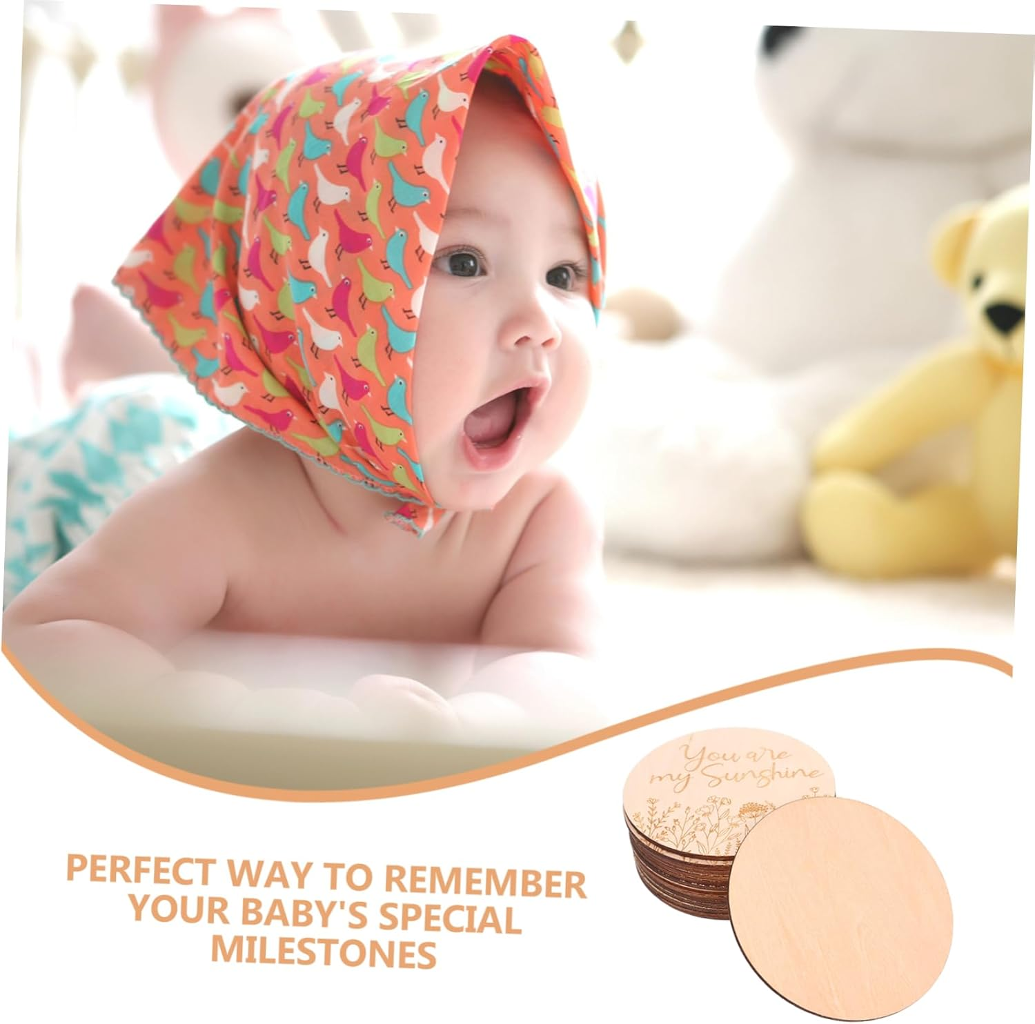 Hohopeti 14Pcs Baby Monthly Milestone Cards Wooden Photo Prop Discs Infant Growth Recording Set Newborn Birth Announcement Sign for Photography image number 5