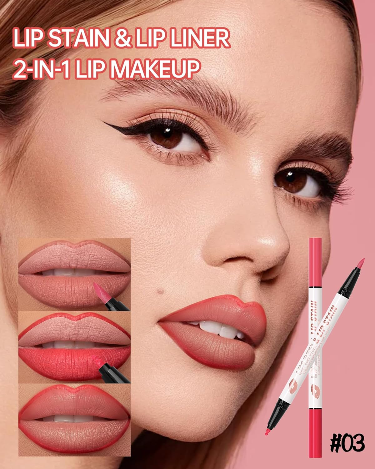 Lip Liner Waterproof, 2 Colours Dual-Ended Matte Lipstick, Long-Lasting Non-Transfer, Highly Pigmented Liquid Lip Liner Pencil, Smooth Natural Tattoo Lip Makeup Pencil Gifts for Women 03 image number 1