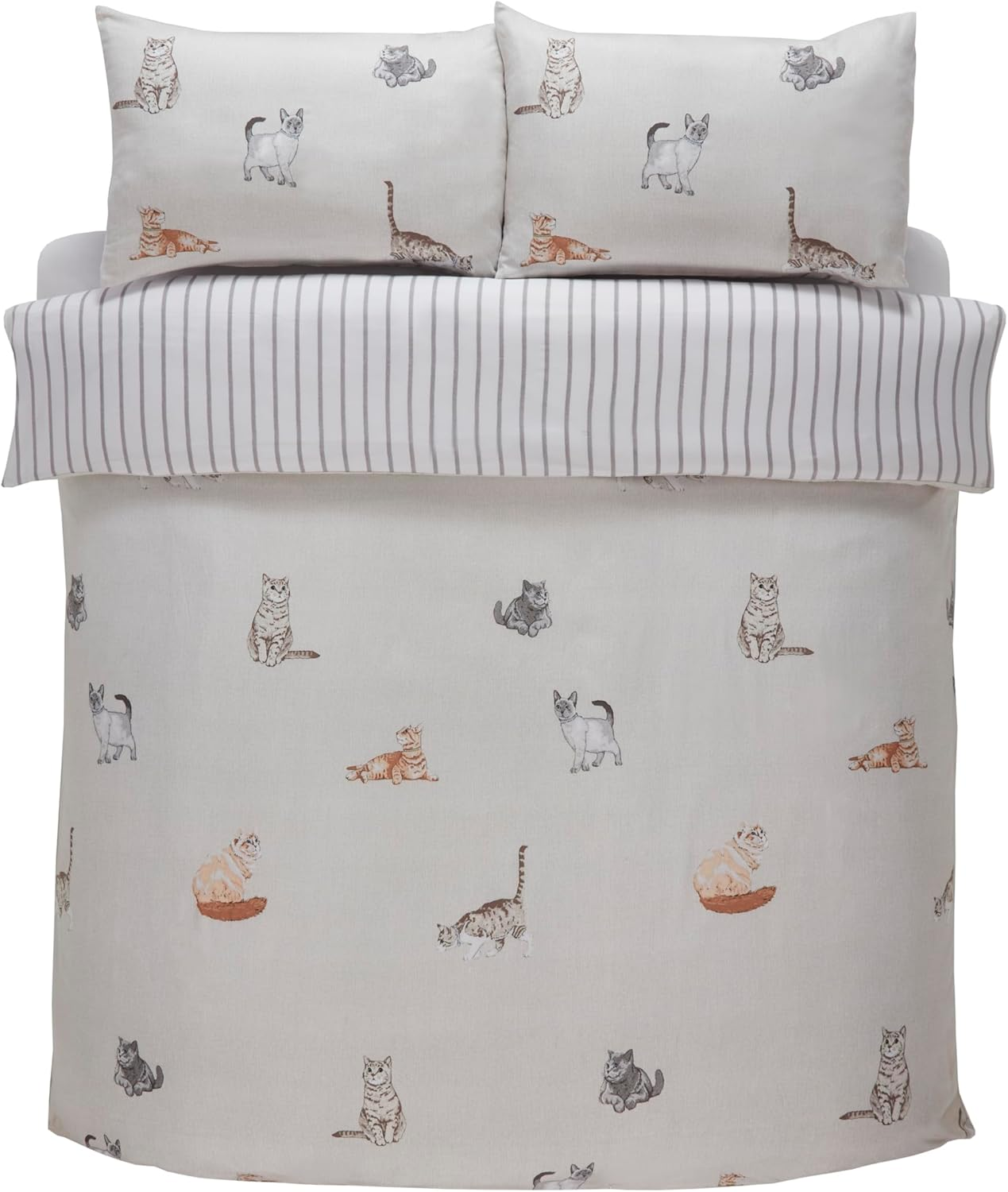 Rapport Home Cats Bedding Set - Purrfect Microfibre 180TC Reversible Single Grey Duvet Cover Set image number 1