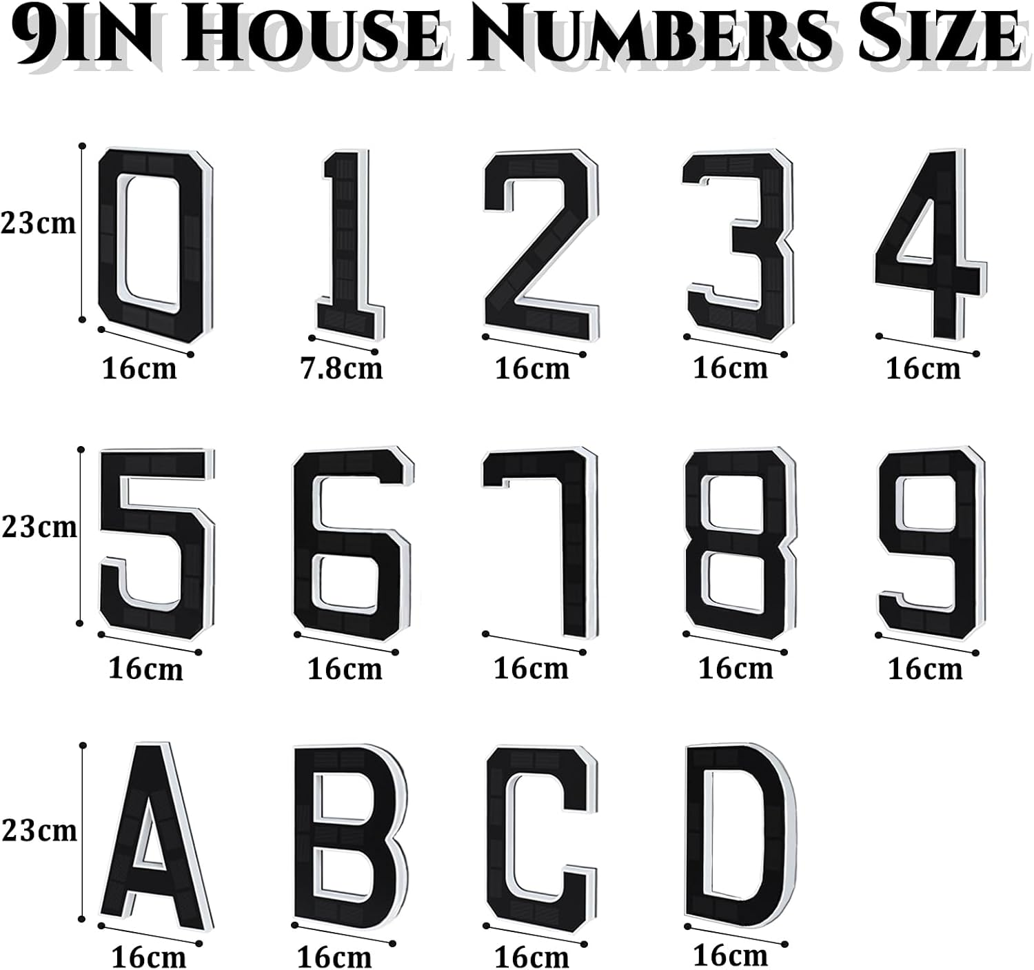 CARPESUN Solar House Number Illuminated for Outdoor Use Waterproof Illuminated House Number Sign Solar House Number Light Black Large - Height 23 Cm (5-Black, 23 Cm) image number 6