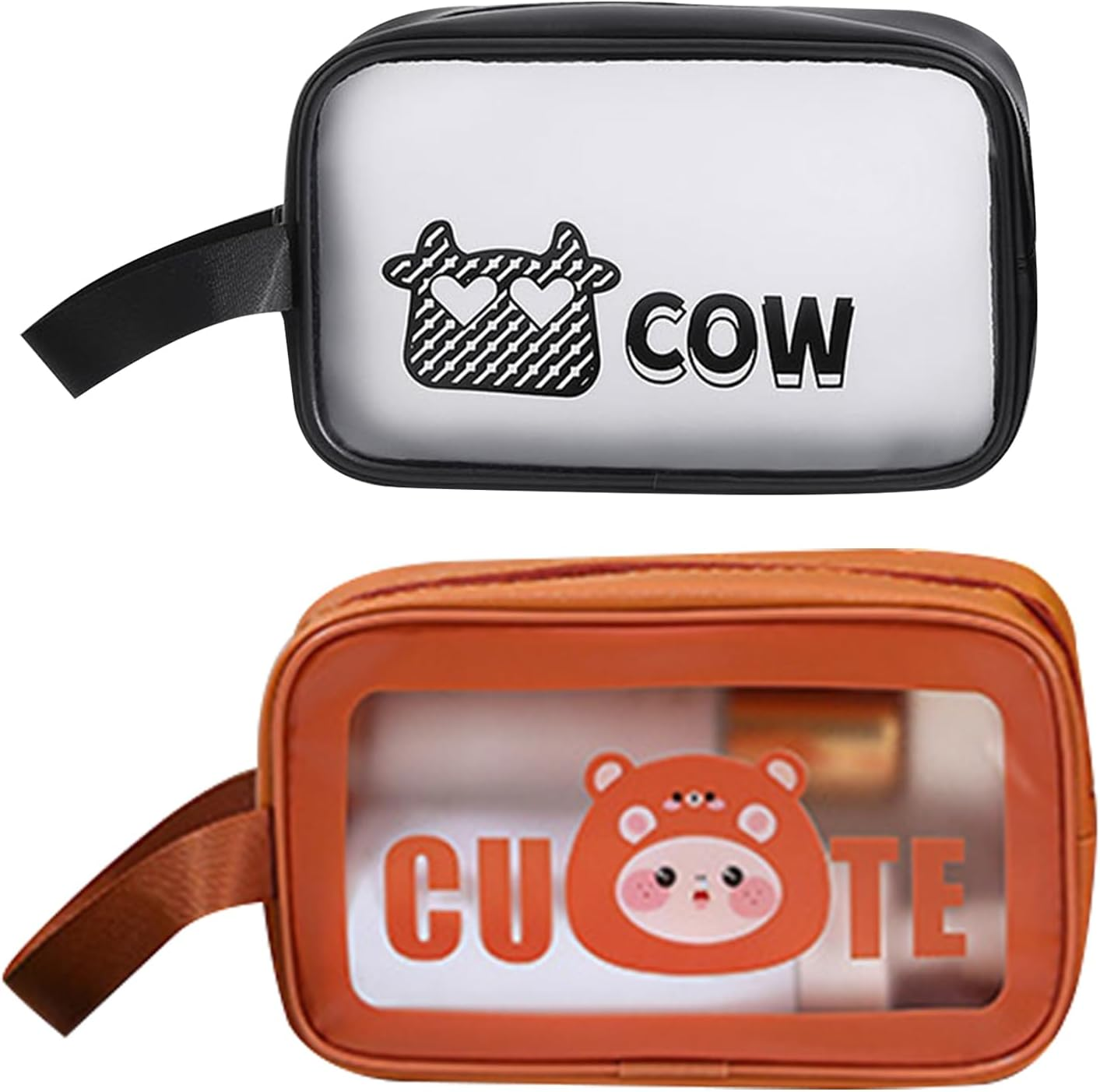 BSITSSS 2 PCS Clear Makeup Bags, Cute Cosmetic Bag with Zippers, Portable Waterproof Clear Toiletry Bags Small Make up Bag for Handbag Women Travelling and Holiday, Black&Coffee, Clear Makeup Bag image number 3