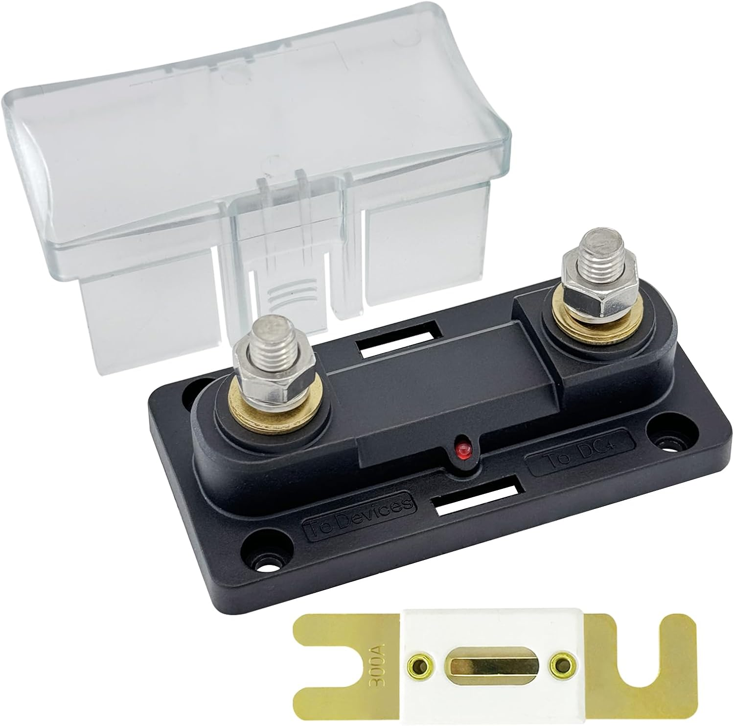 35-500 Amp ANL Fuse Holder, Ampper DC 12-32V In-Line ANL Fuse Block Kit W/ M10 (3/8") Studs, Illuminated Indicator, Insulating Cover and 500A Ceramic Fuse