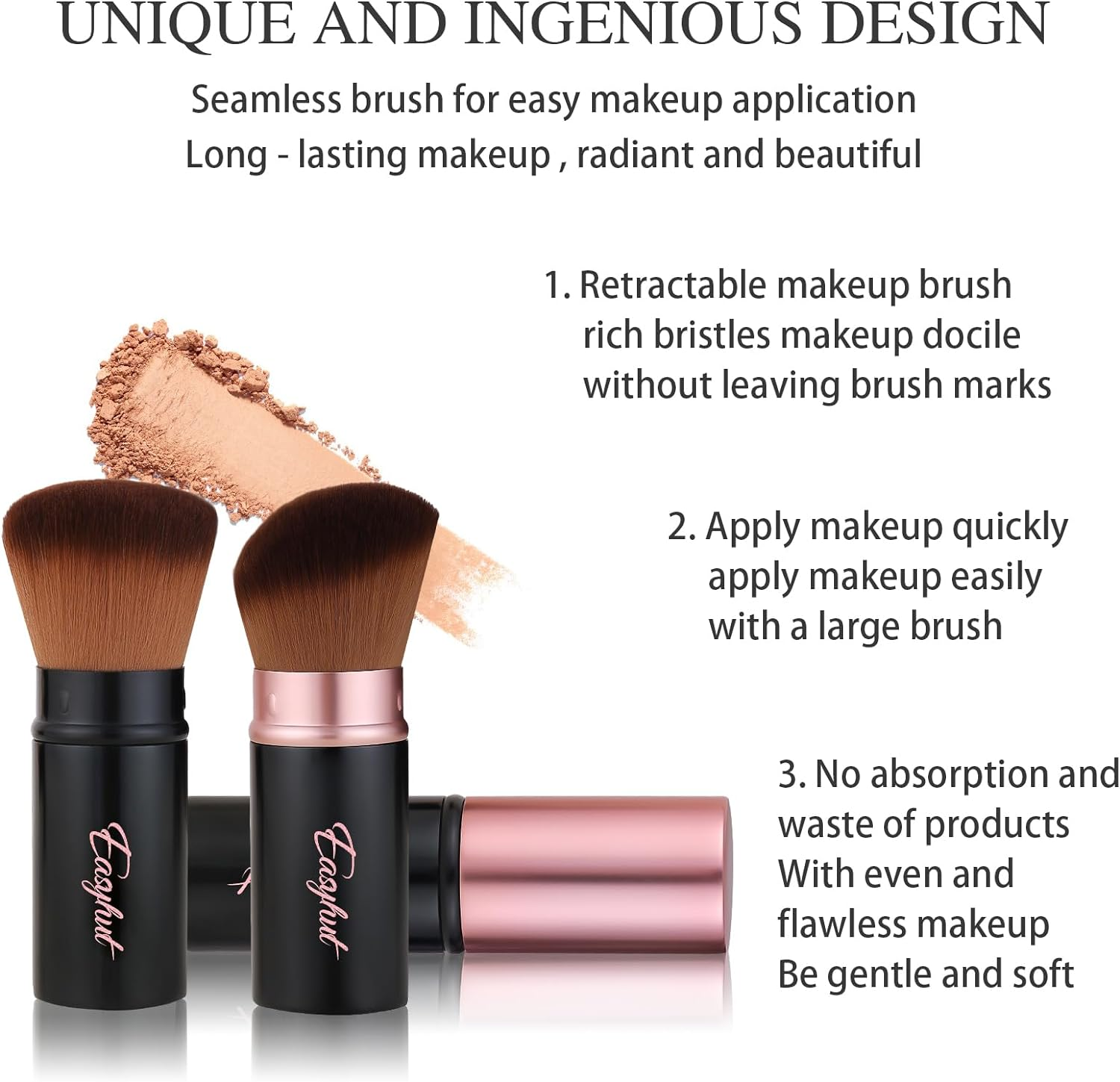 Retractable Kabuki Makeup Brushes 2 Pcs Blush Brushes Set Portable Powder Brushes with Flat and Angled Top for Liquid Cream Cosmetics Travel. (Rose Gold) image number 1