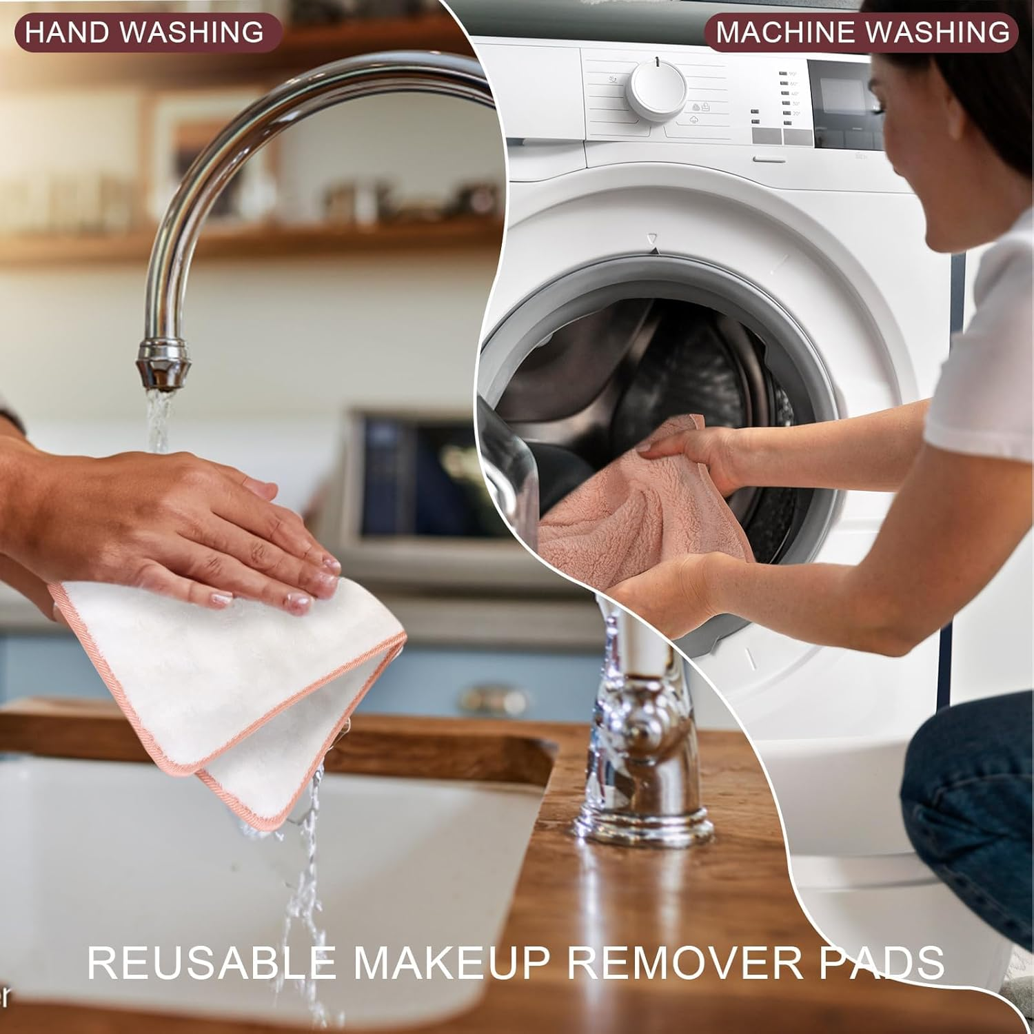 Microfiber Makeup Remover Cloth Soft Facial Cleansing Cloths Absorbent Washcloth Face Cloths Reusable Flannel Face Cloth 8Inch X 8Inch 6Pack (Pink, White, Brown, 1 Count (Pack of 6)) image number 1