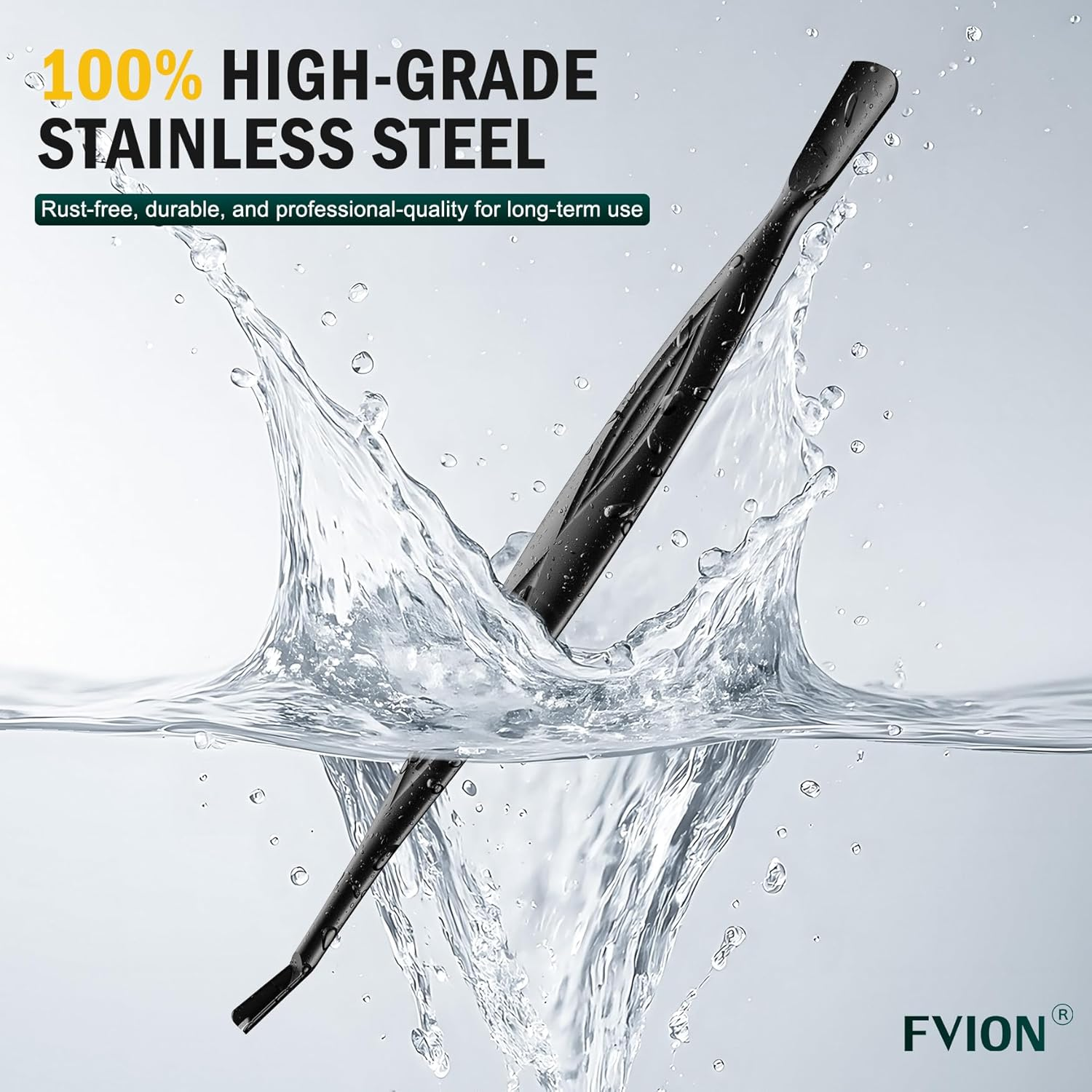 FVION 2-In-1 Cuticle Pusher with Fork, Cuticle Trimmer Dual End Cuticle Remover, Stainless Steel Nail Cuticle Care Tool for Manicure & Pedicure &ndash; Black image number 4