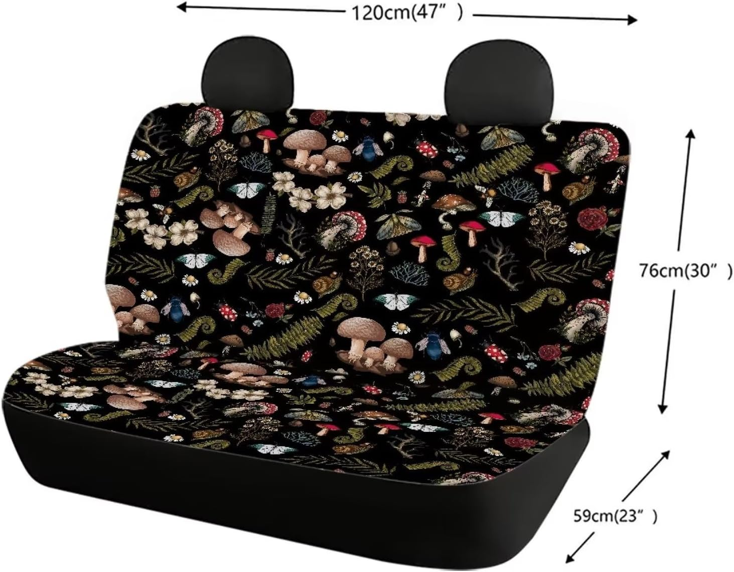 Drydeepin Cottagecore Mushroom Car Accessories Car Seat Covers for Backseat Boho Rear Split Bench Seat Cover Snail Moth Ferns Print Saddle Blanket Seat Protector Universal Auto Decor image number 2