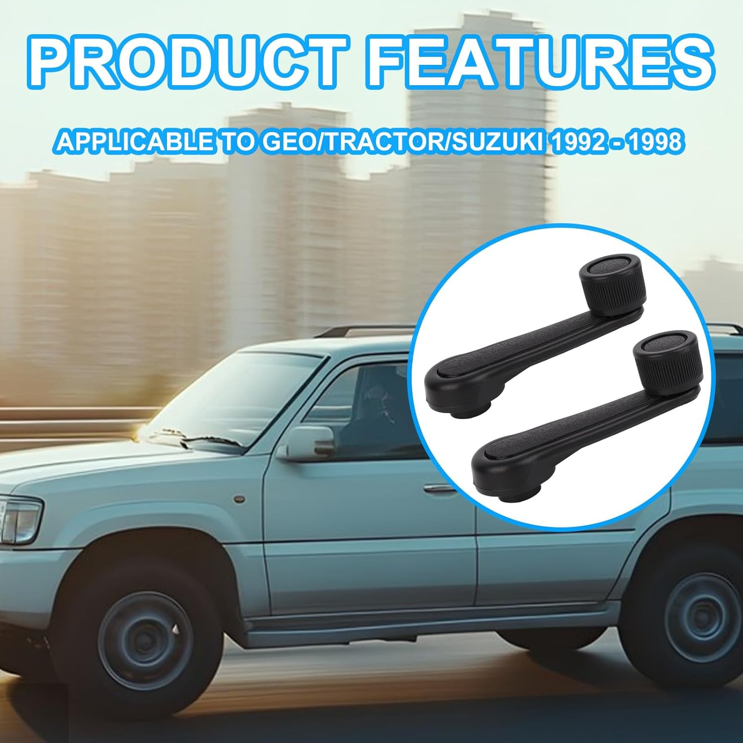 2Pcs Manual Window Handle Car, Driver & Passenger Side Replacement Crank Handles for 1992-1998 Geo Tracker Suzuki (Black) image number 2
