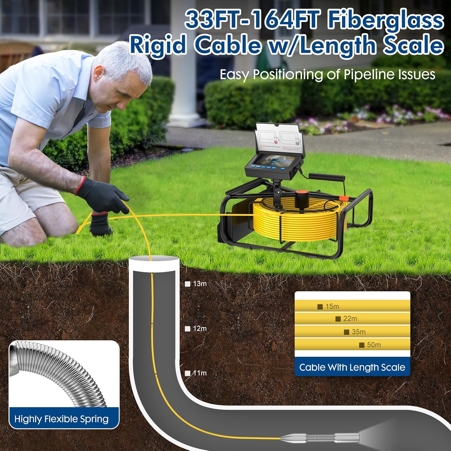 Sewer Inspection Camera,Hd 17MM 8500Mah Industrial Endoscope with Light,4.3'' HD 32GB DVR 360&deg; Rotate Screen Borescope Snake Pipe Drain Camera for Plumbing Inspection (30M) image number 3